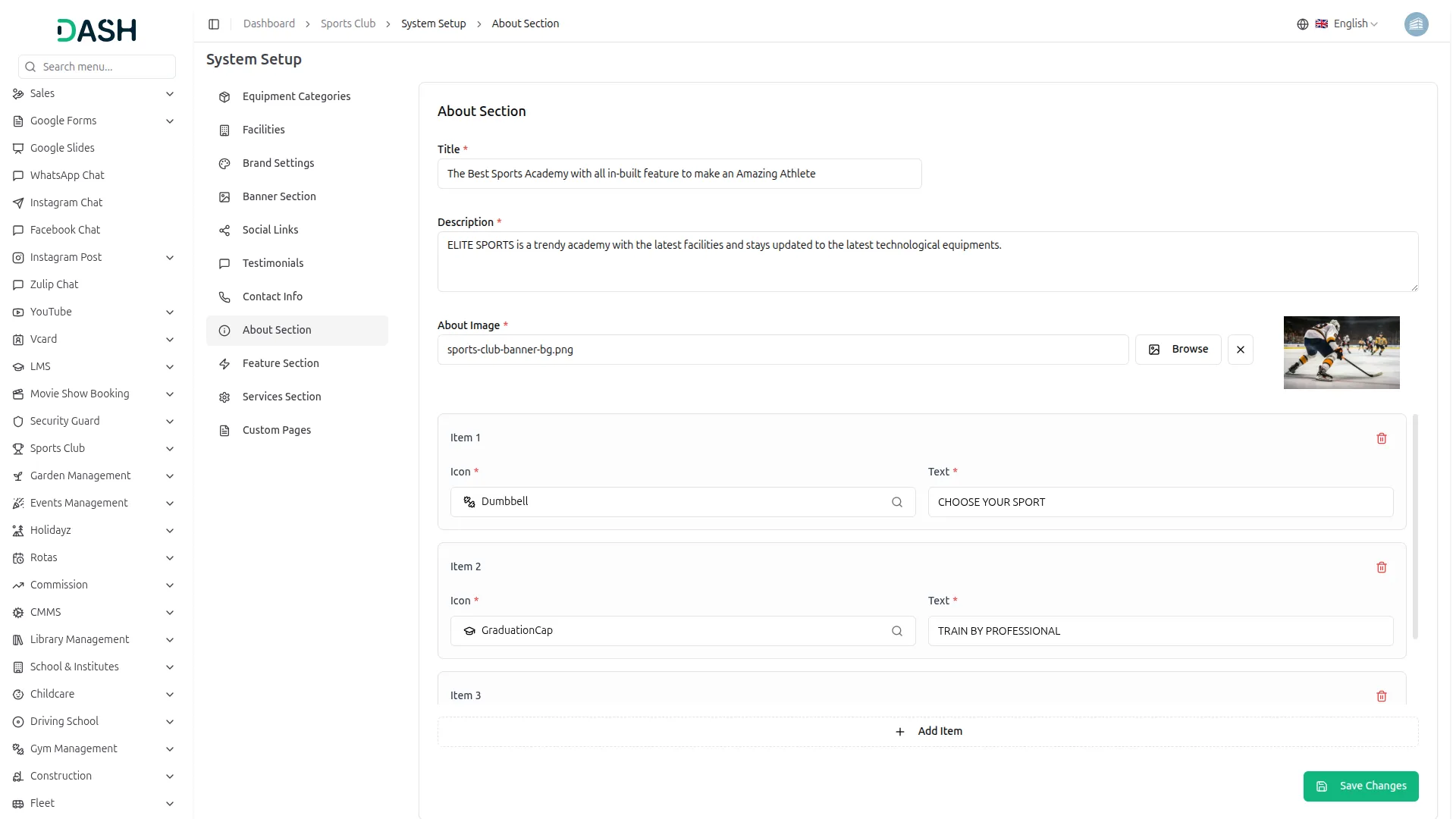 sports club management