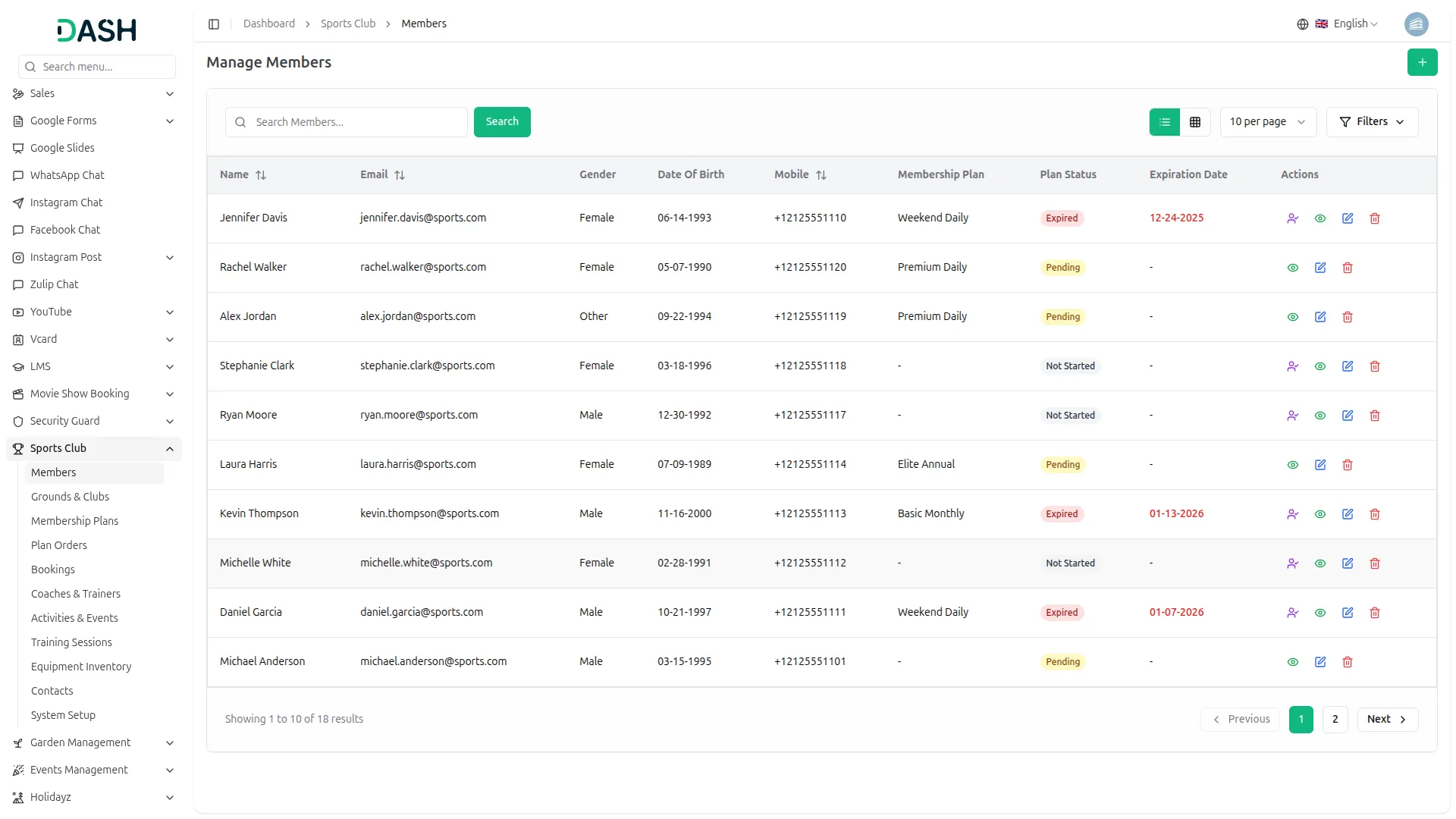 sports club management