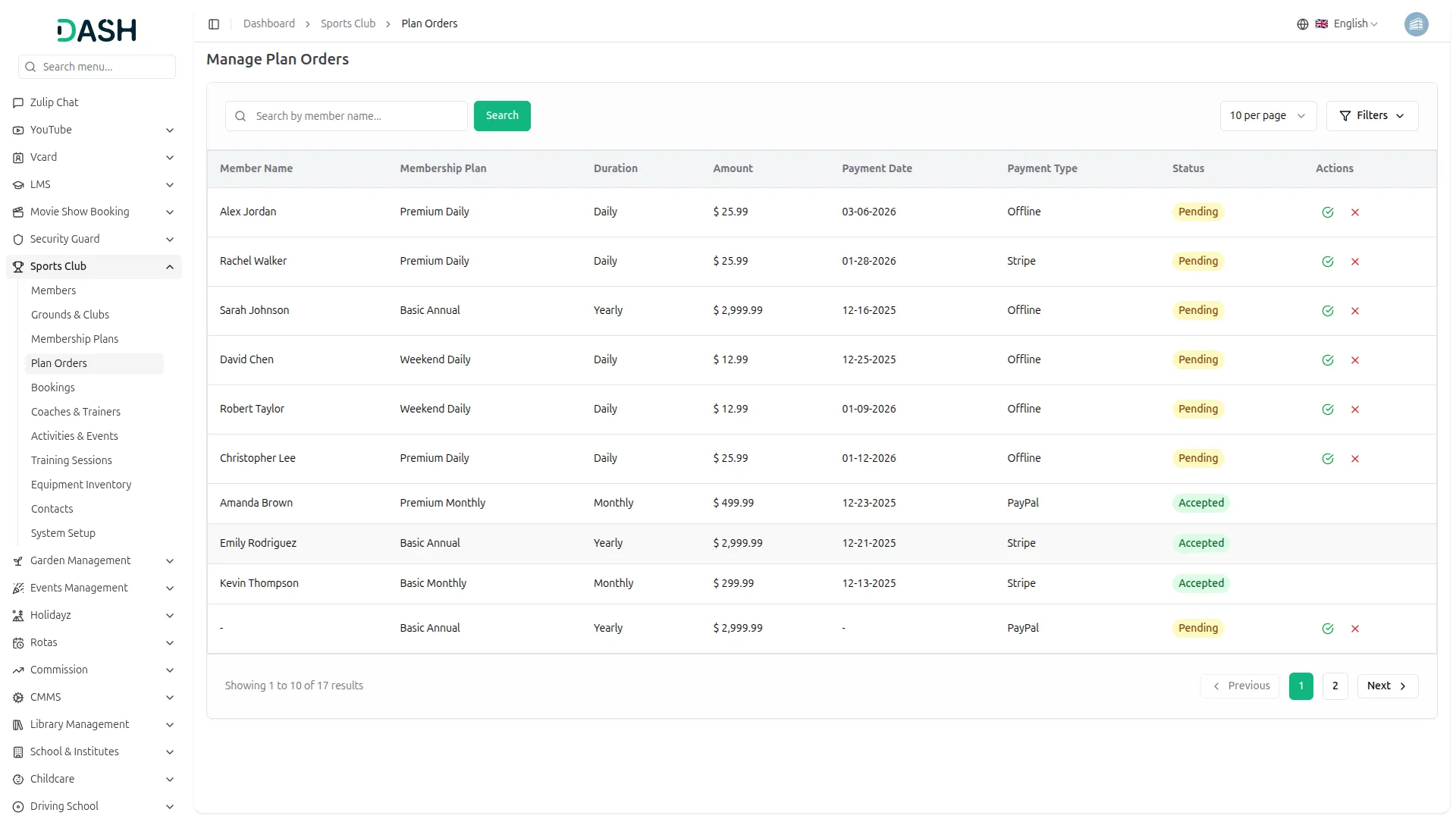 sports club management