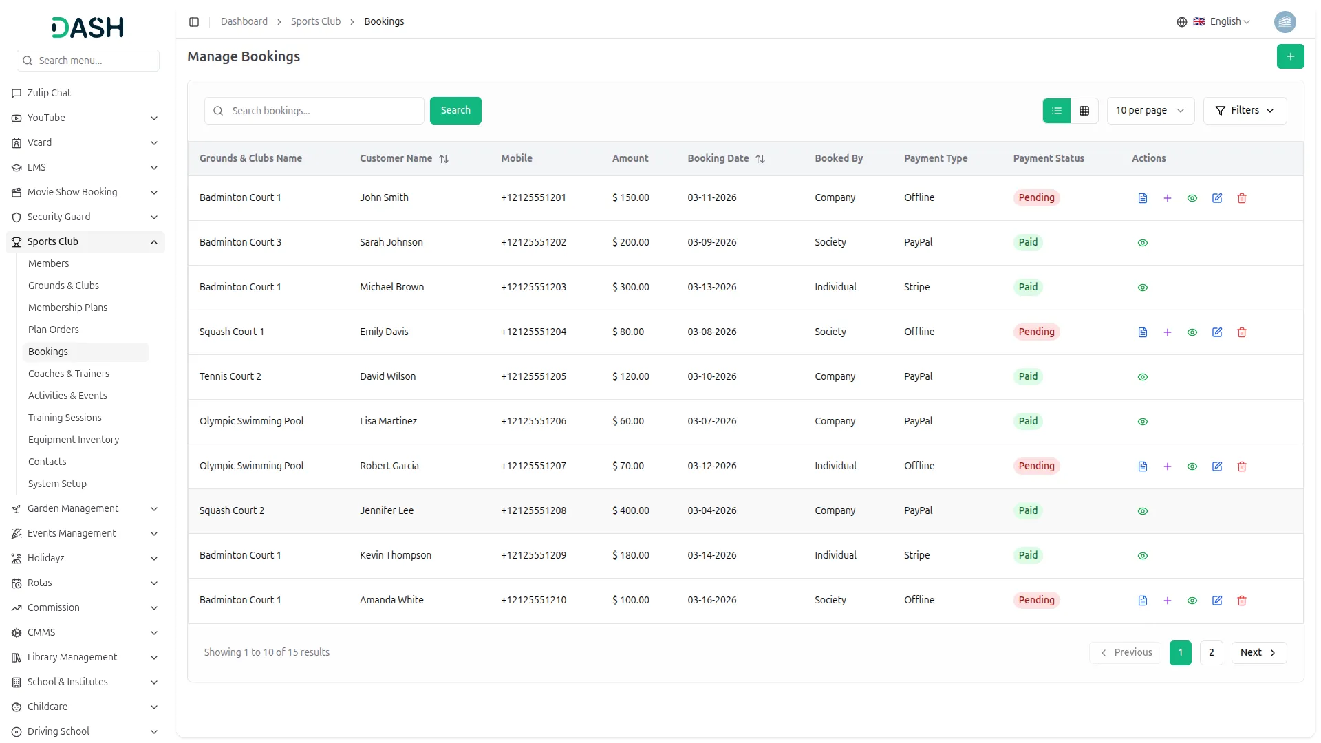 sports club management