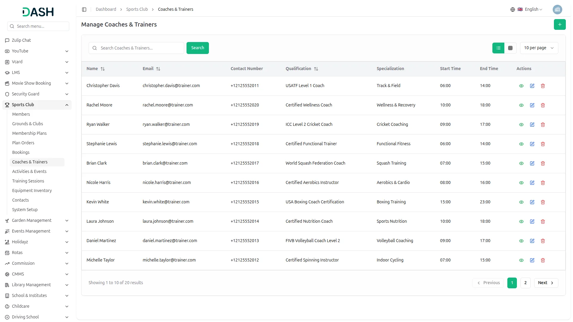 sports club management