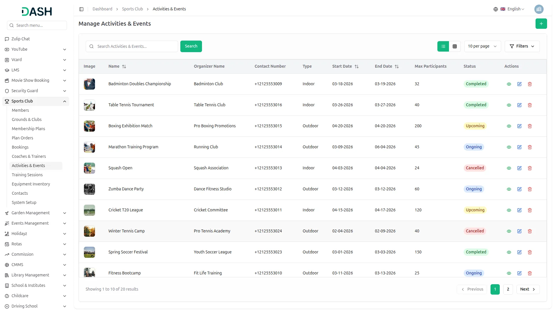 sports club management