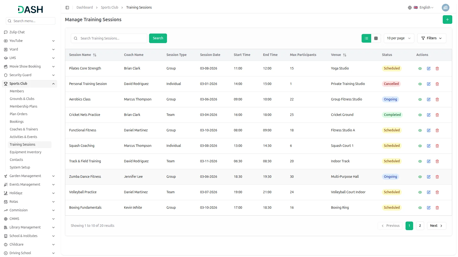 sports club management