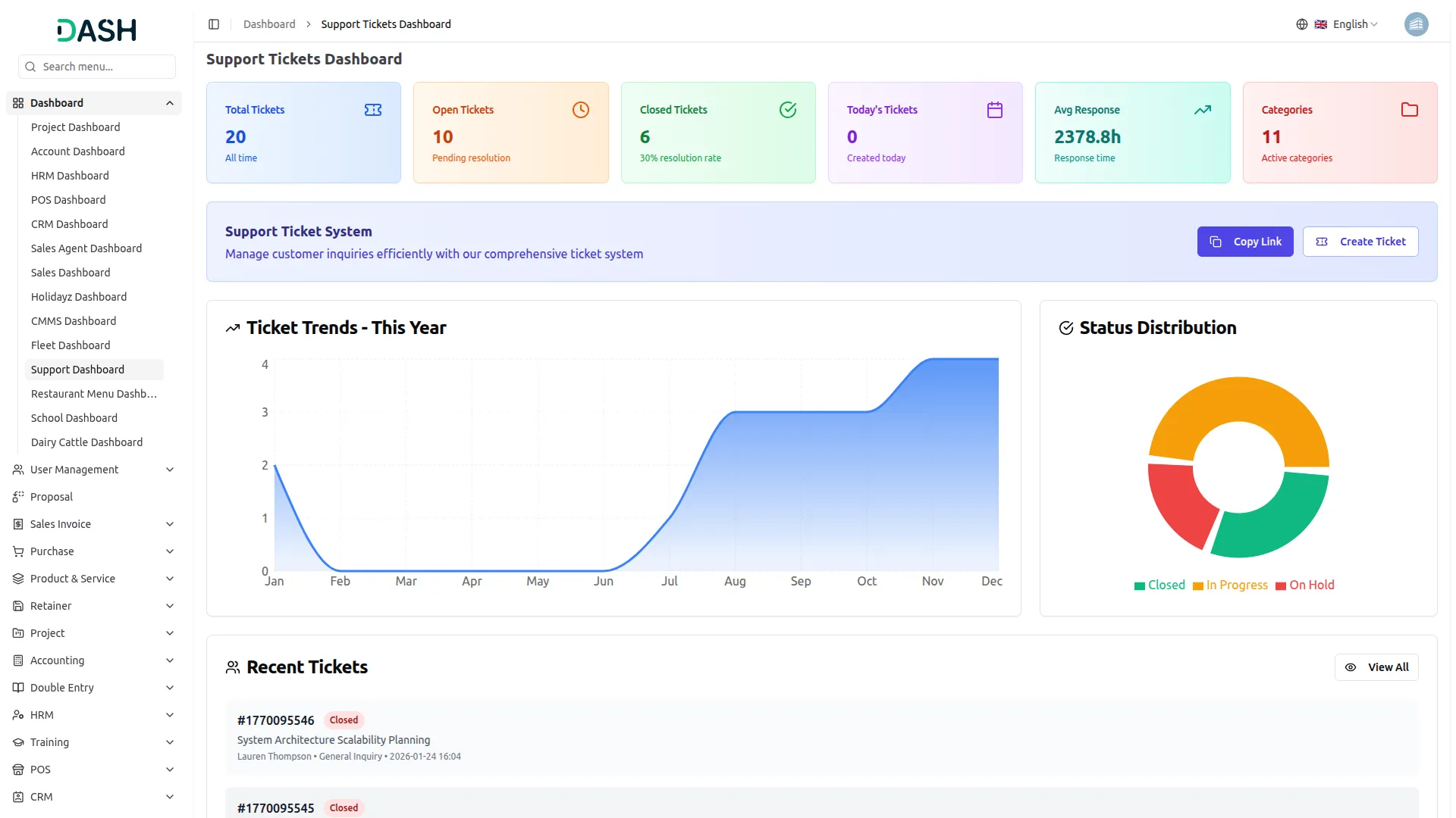 support ticket dash saas