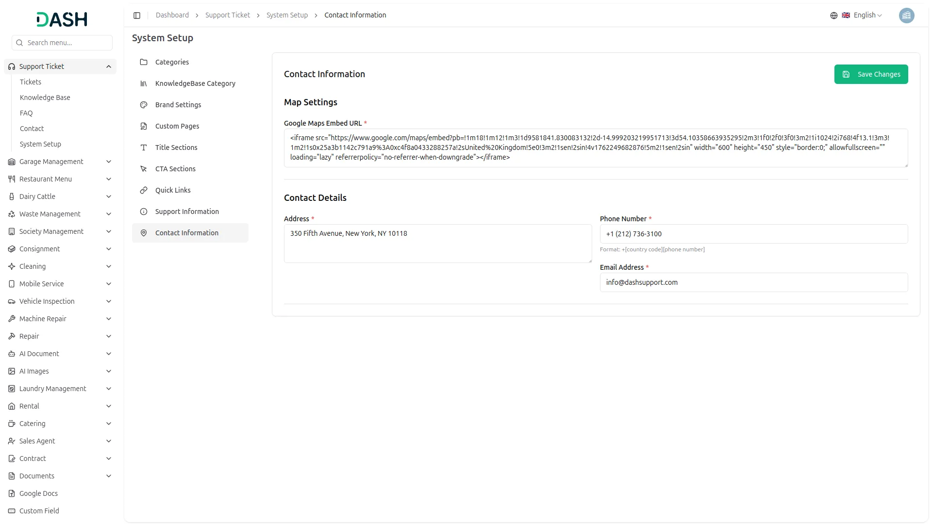support ticket dash saas