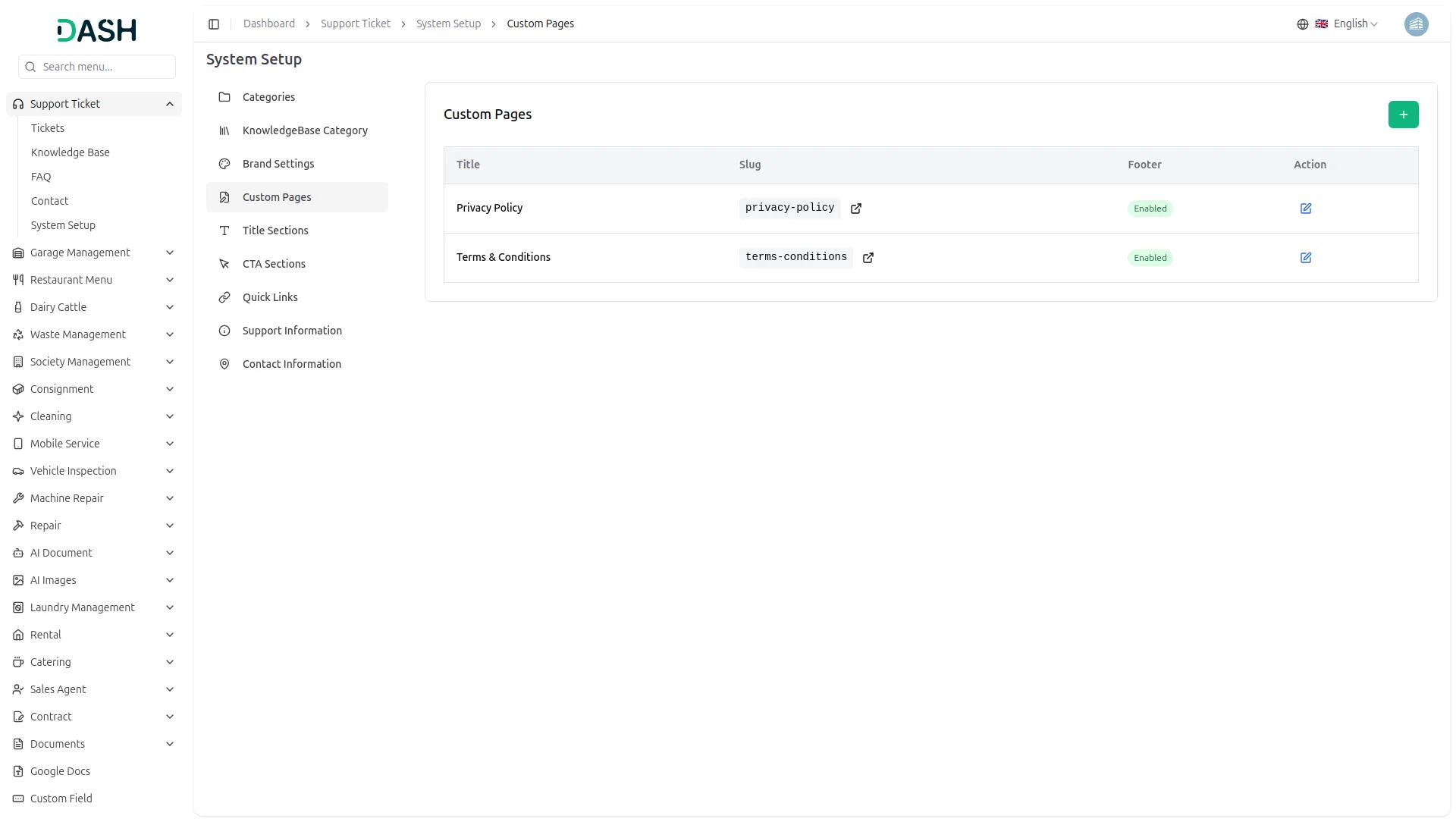support ticket dash saas