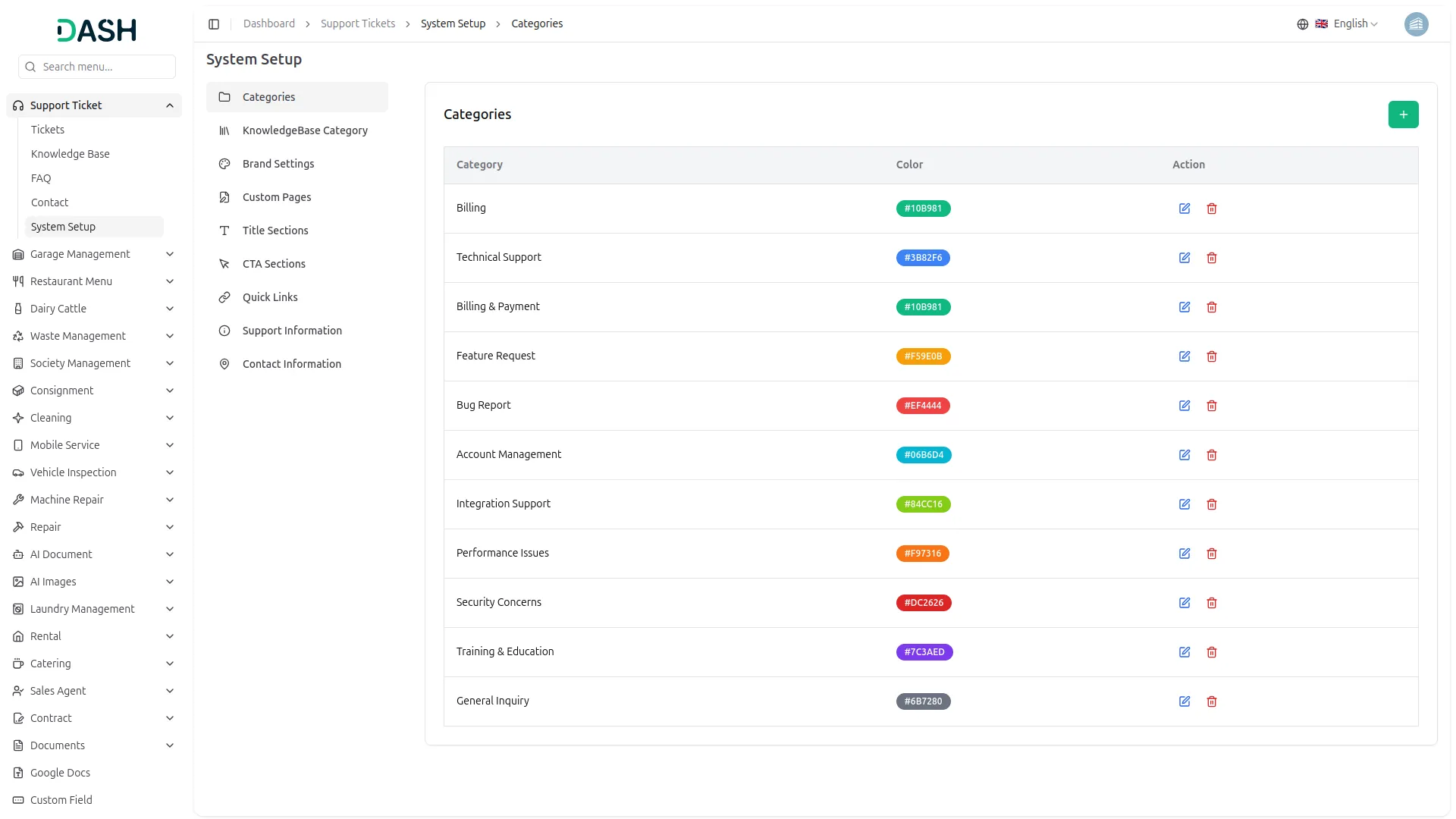 support ticket dash saas