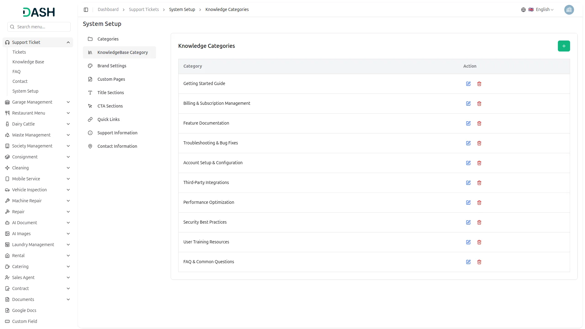 support ticket dash saas