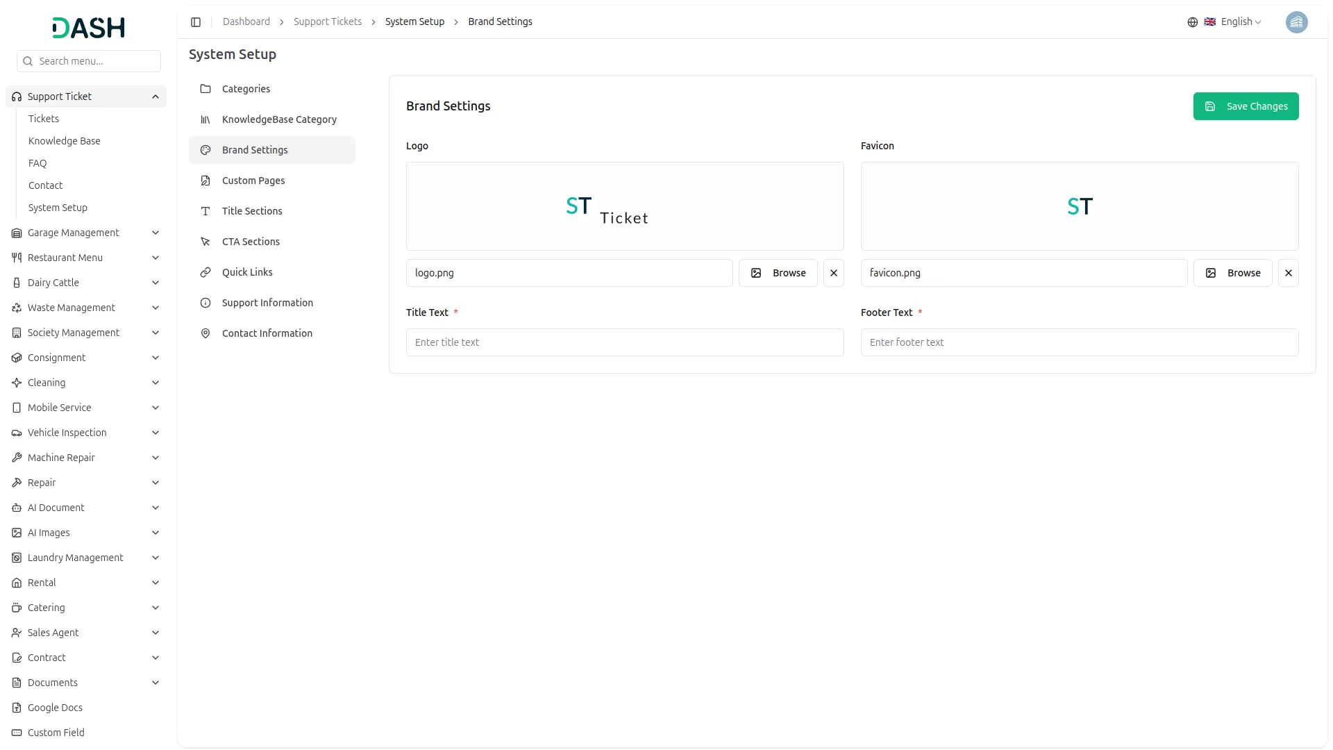 support ticket dash saas