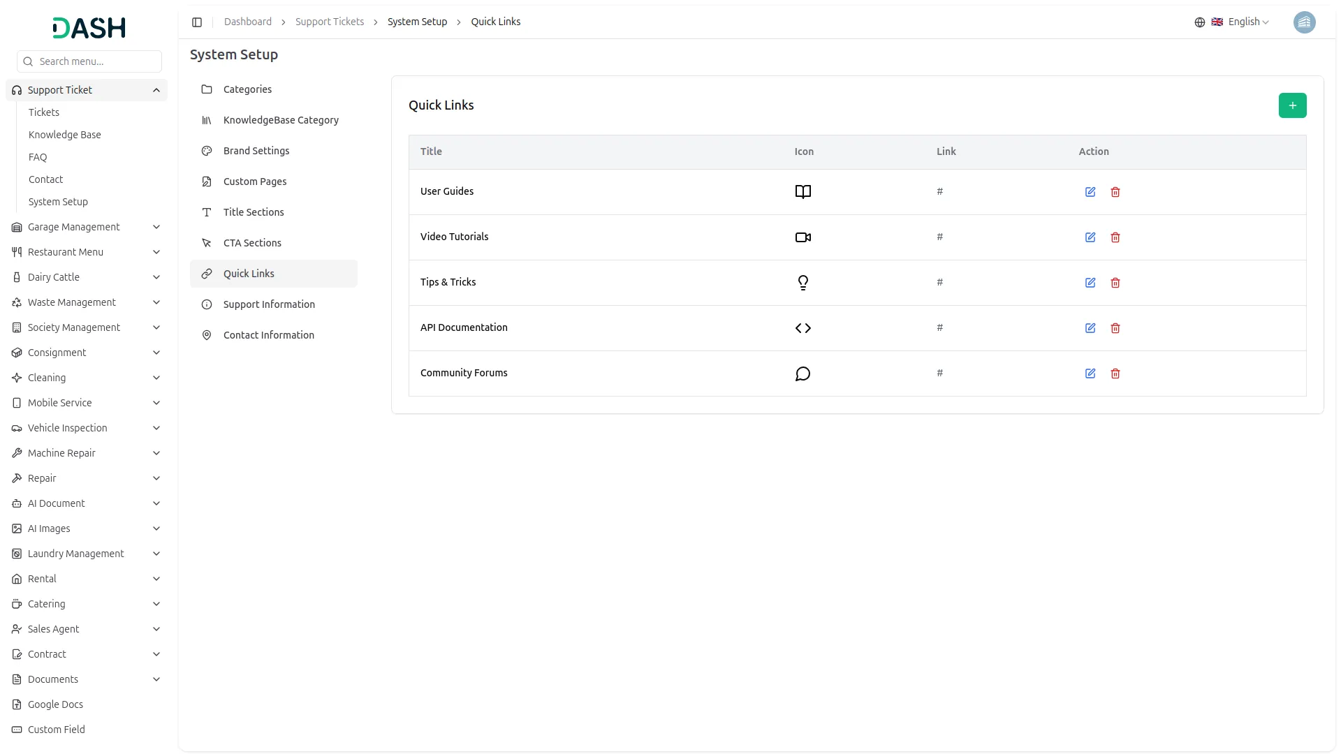 support ticket dash saas
