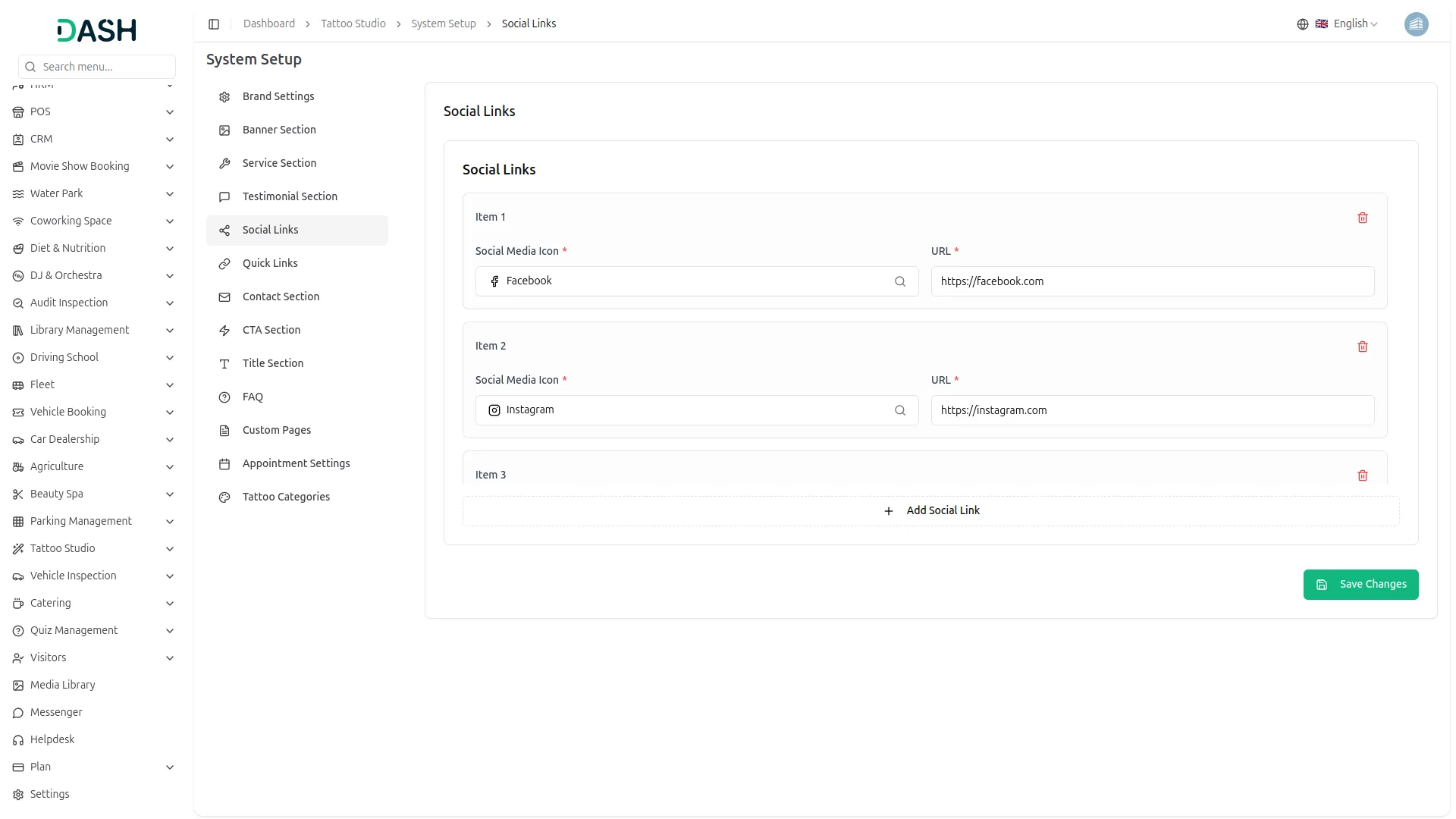 tattoo studio management dash