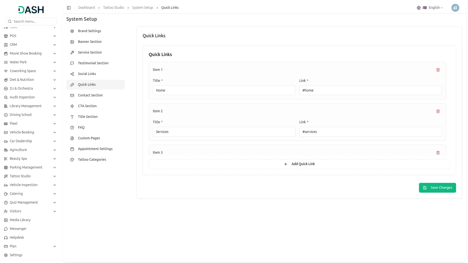 tattoo studio management dash