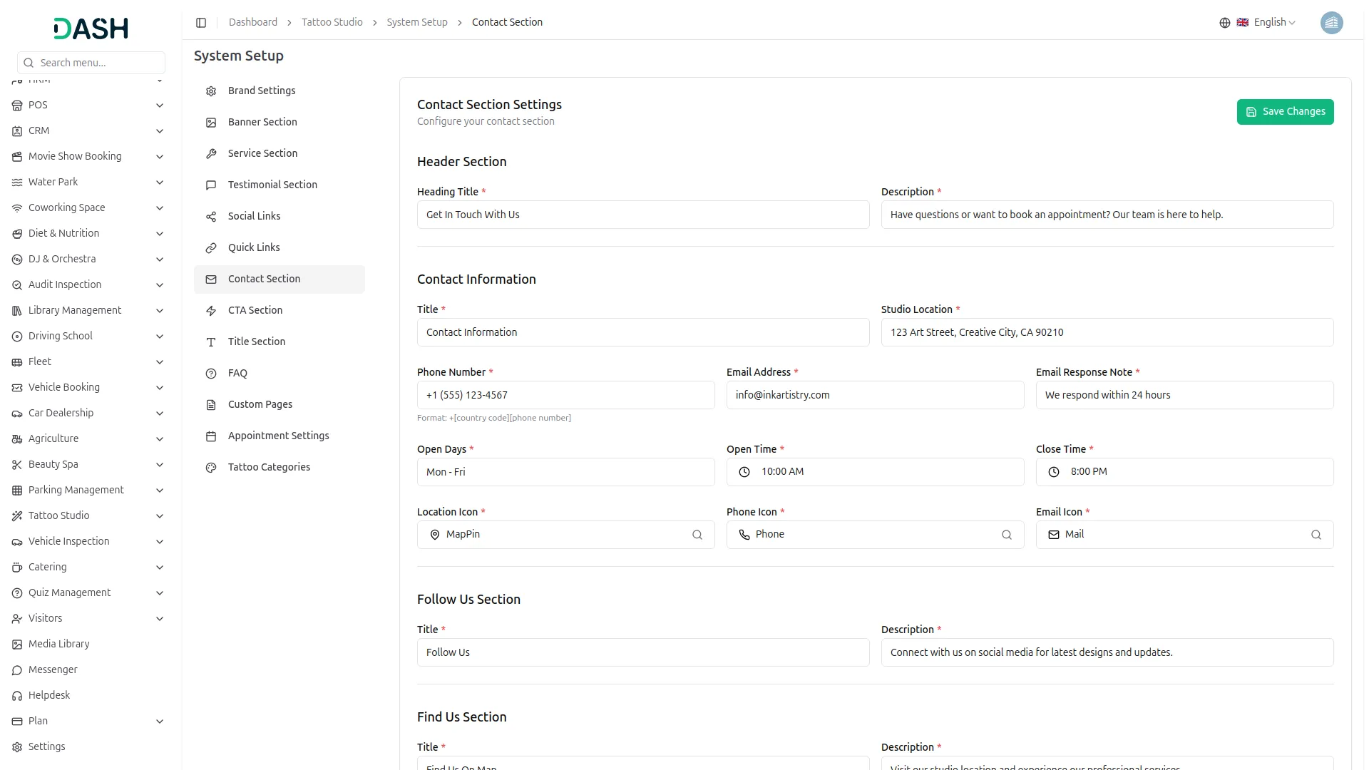 tattoo studio management dash