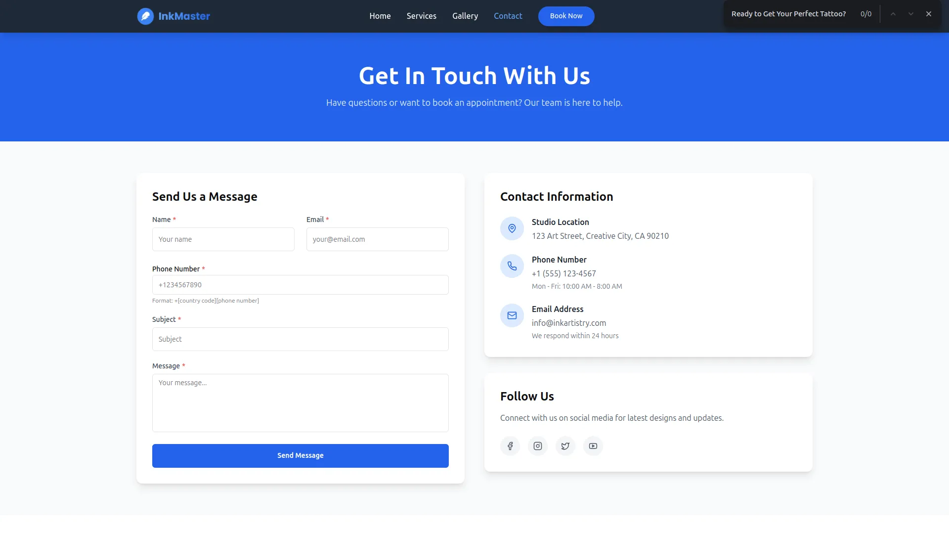 tattoo studio management dash