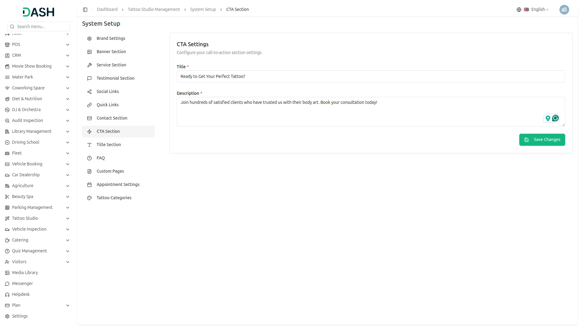 tattoo studio management dash