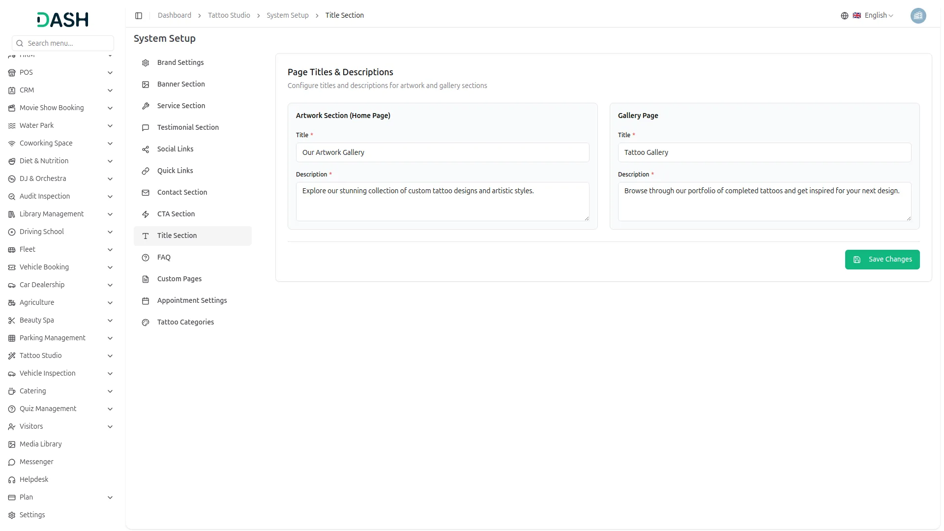 tattoo studio management dash