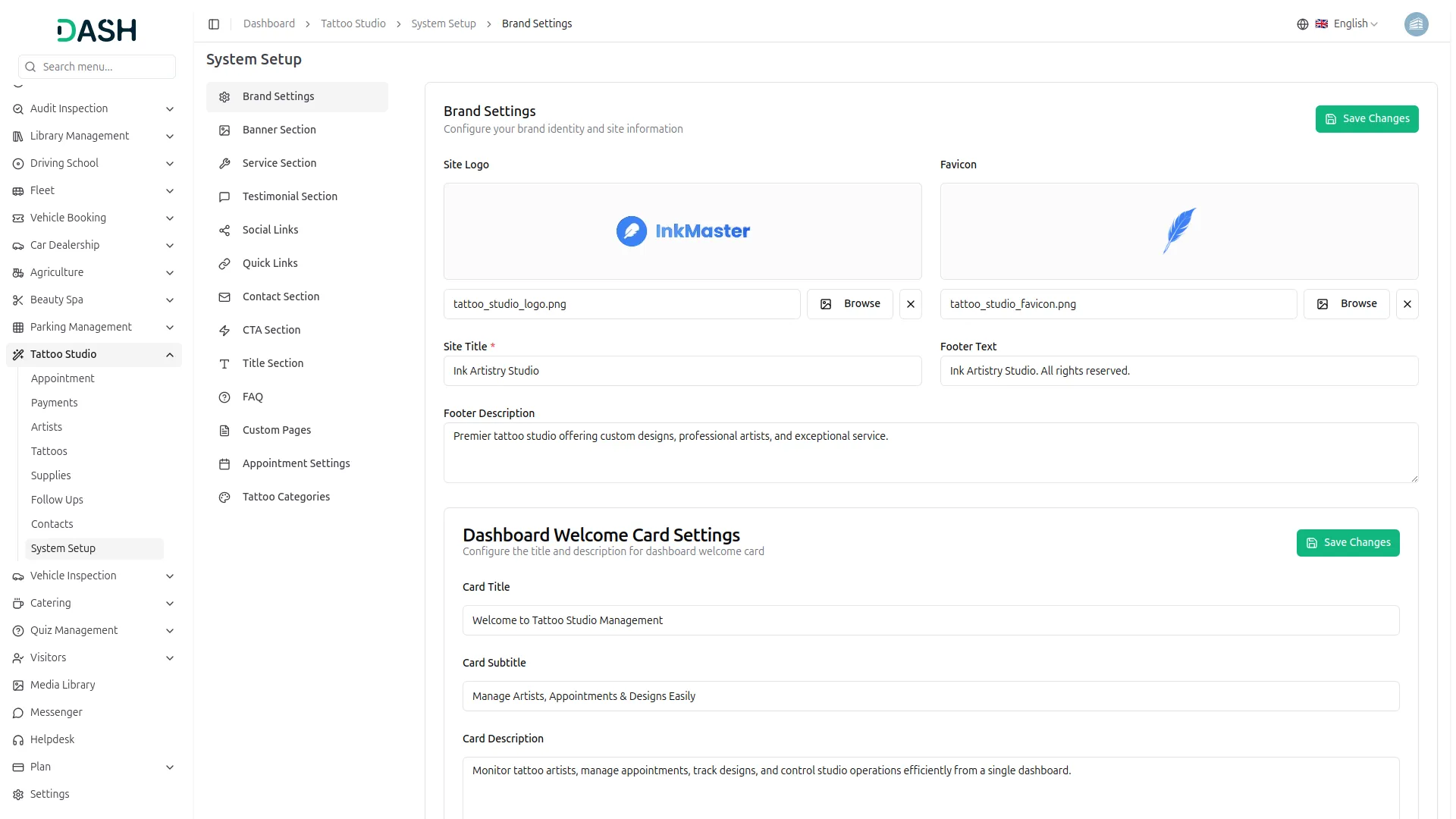tattoo studio management dash
