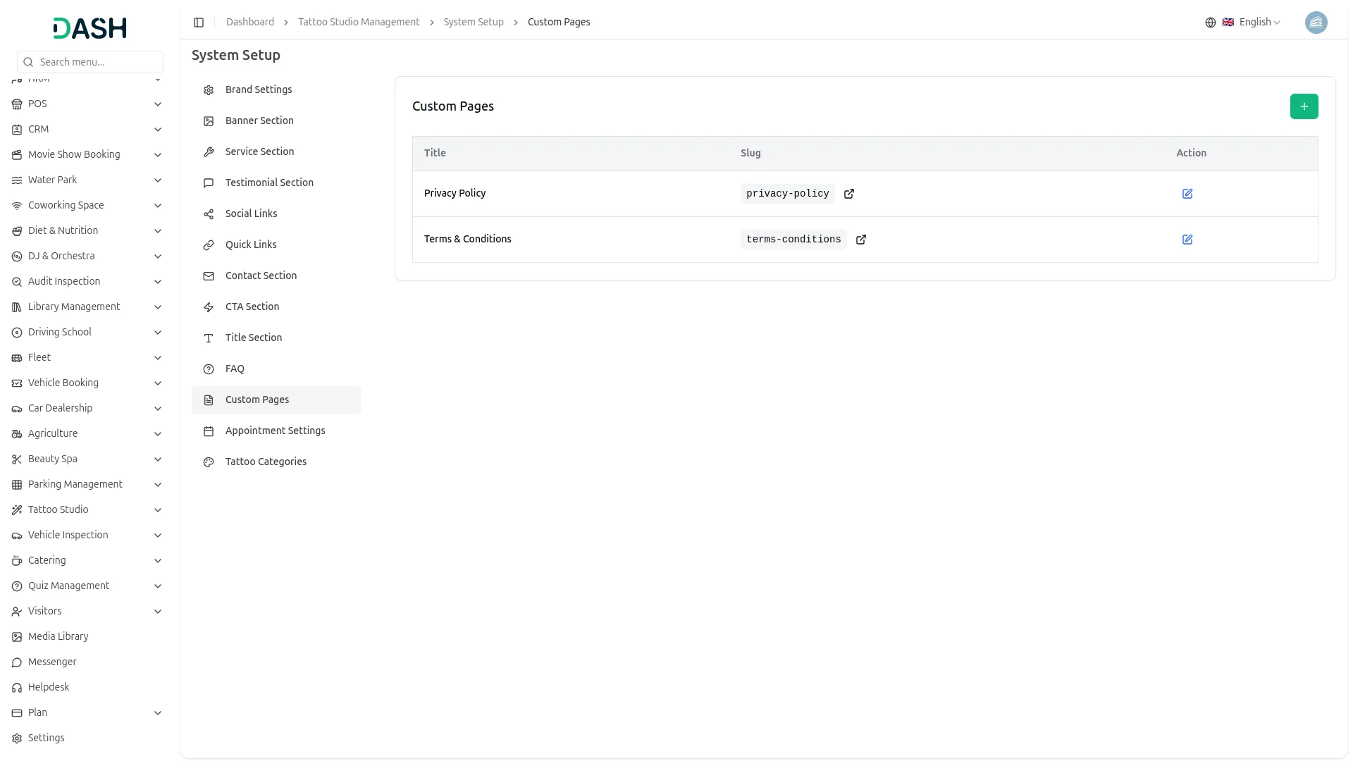 tattoo studio management dash