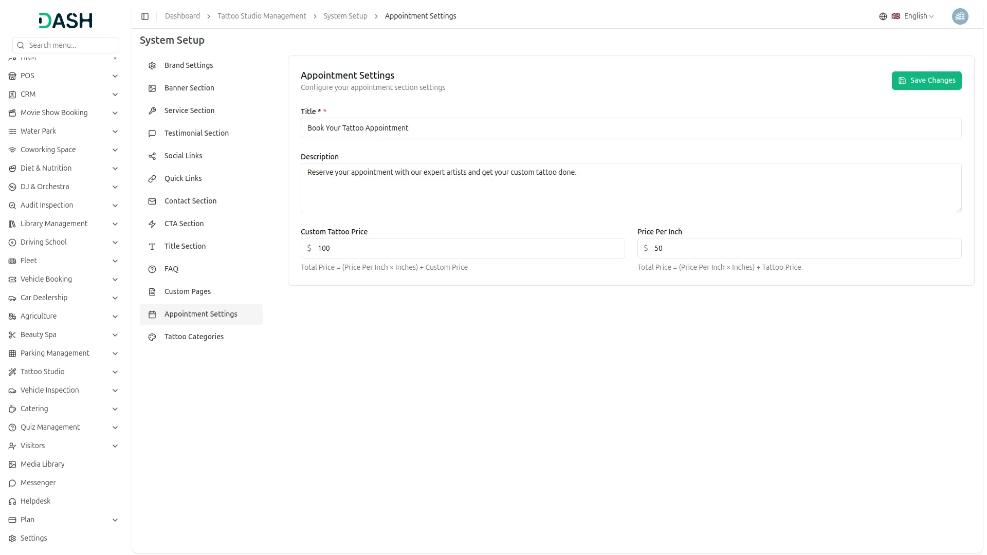 tattoo studio management dash