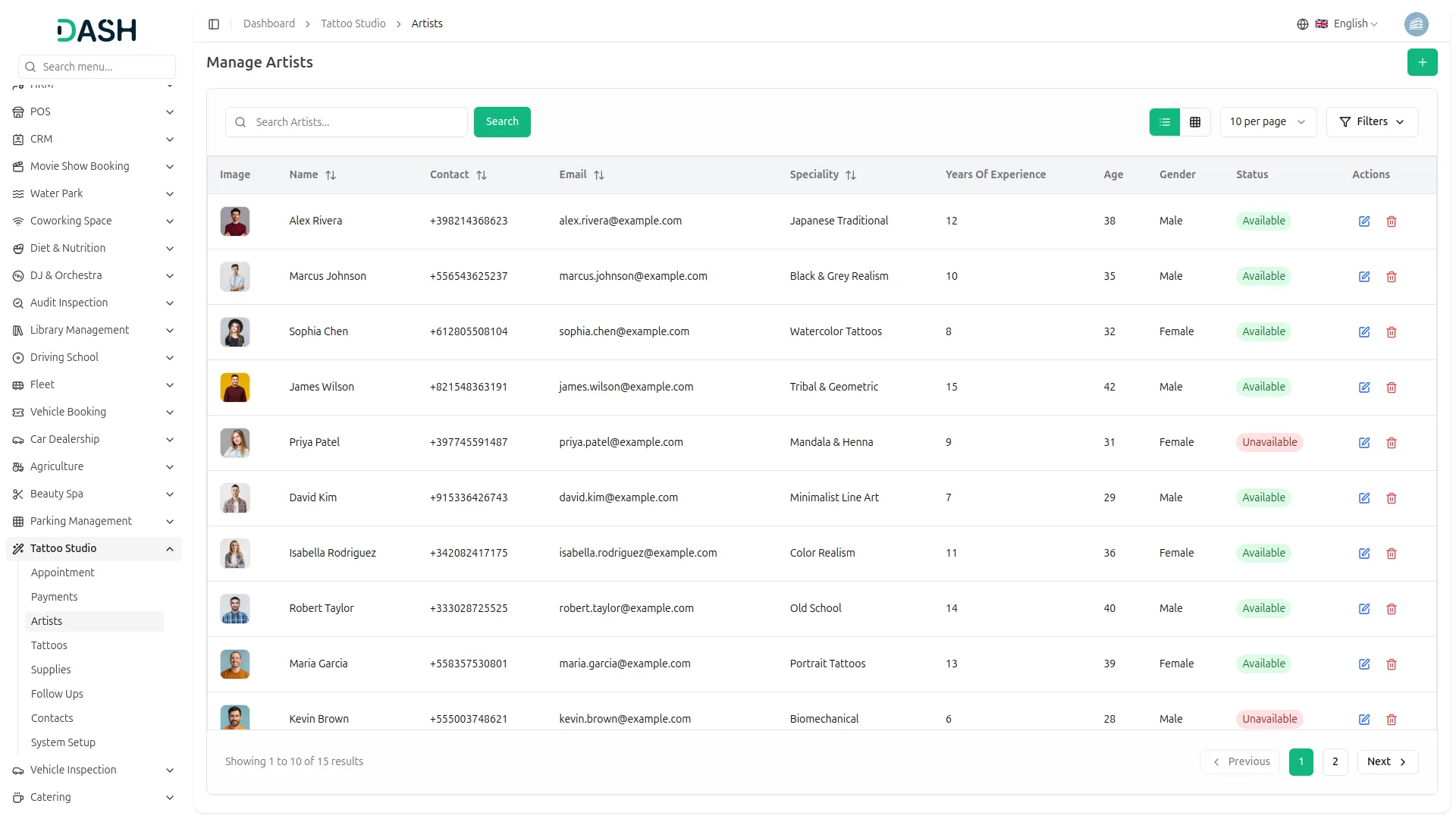 tattoo studio management dash