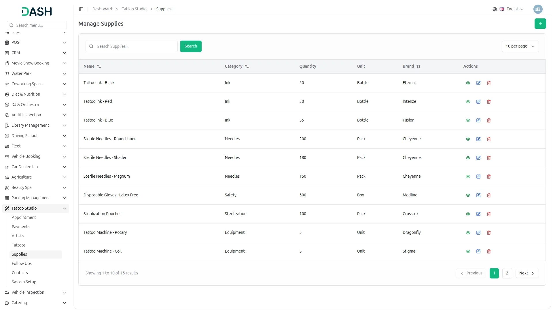 tattoo studio management dash