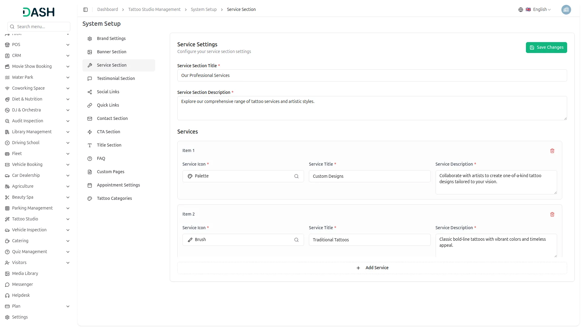 tattoo studio management dash
