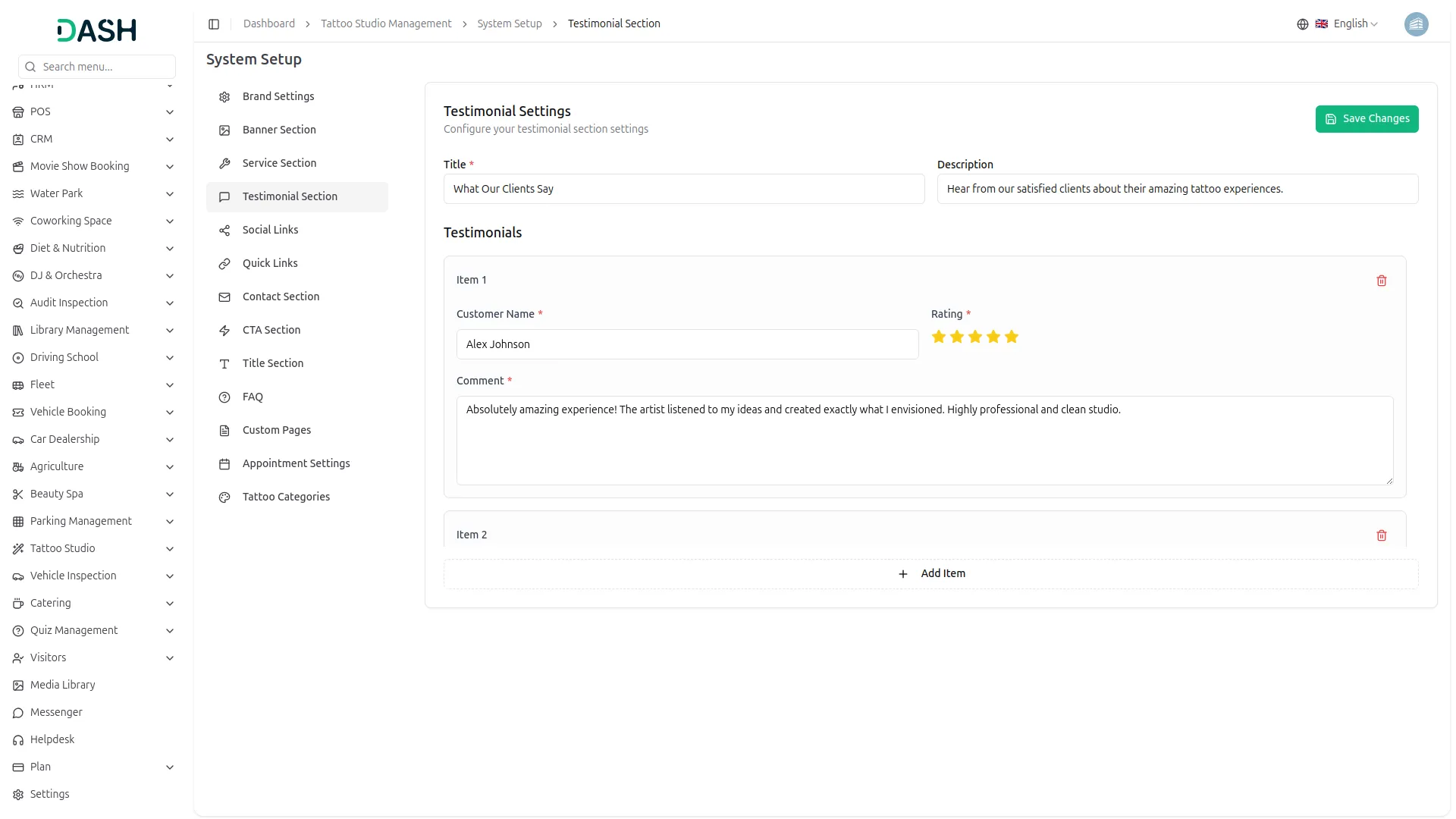 tattoo studio management dash