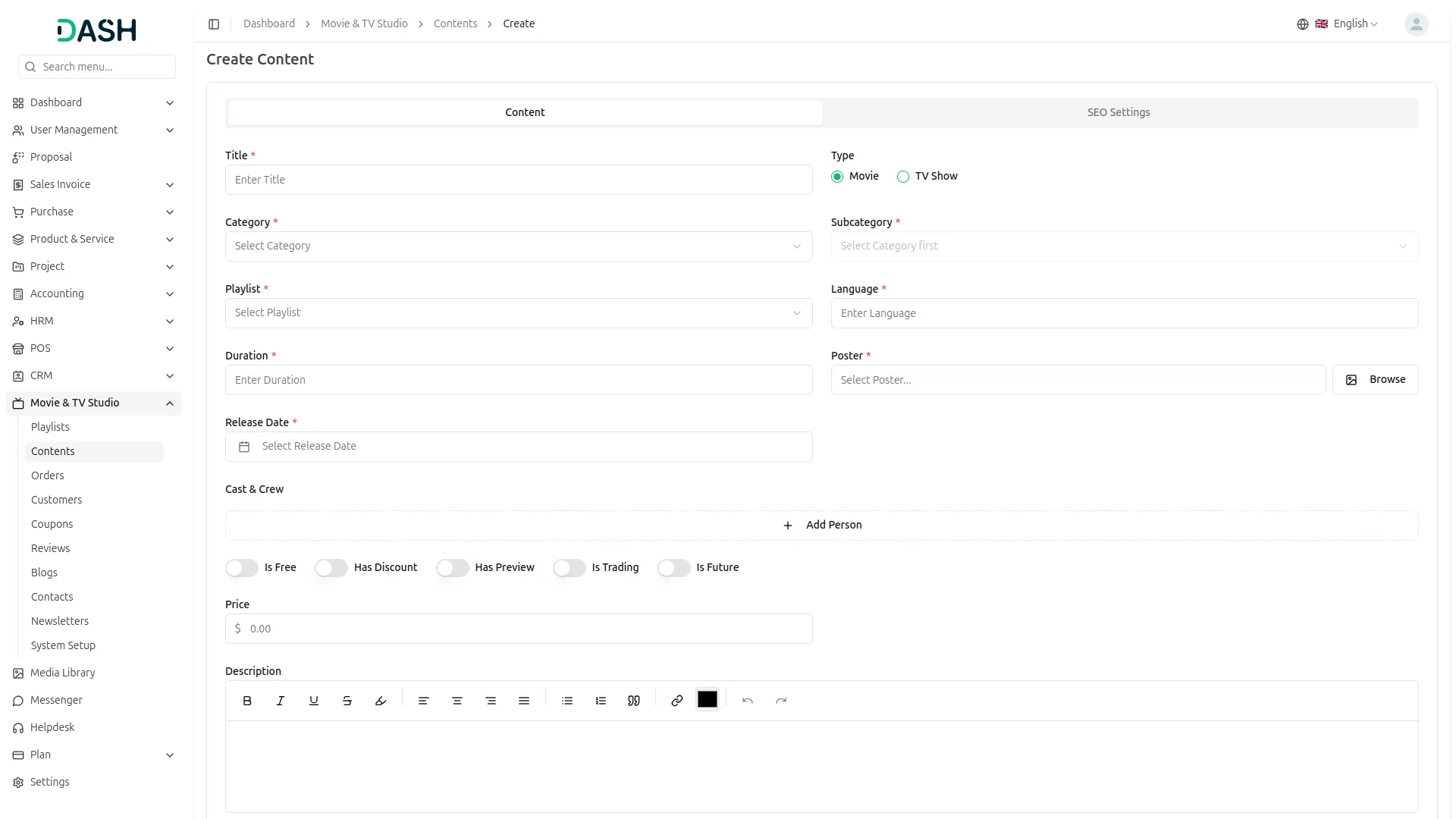 movie & tv studio management