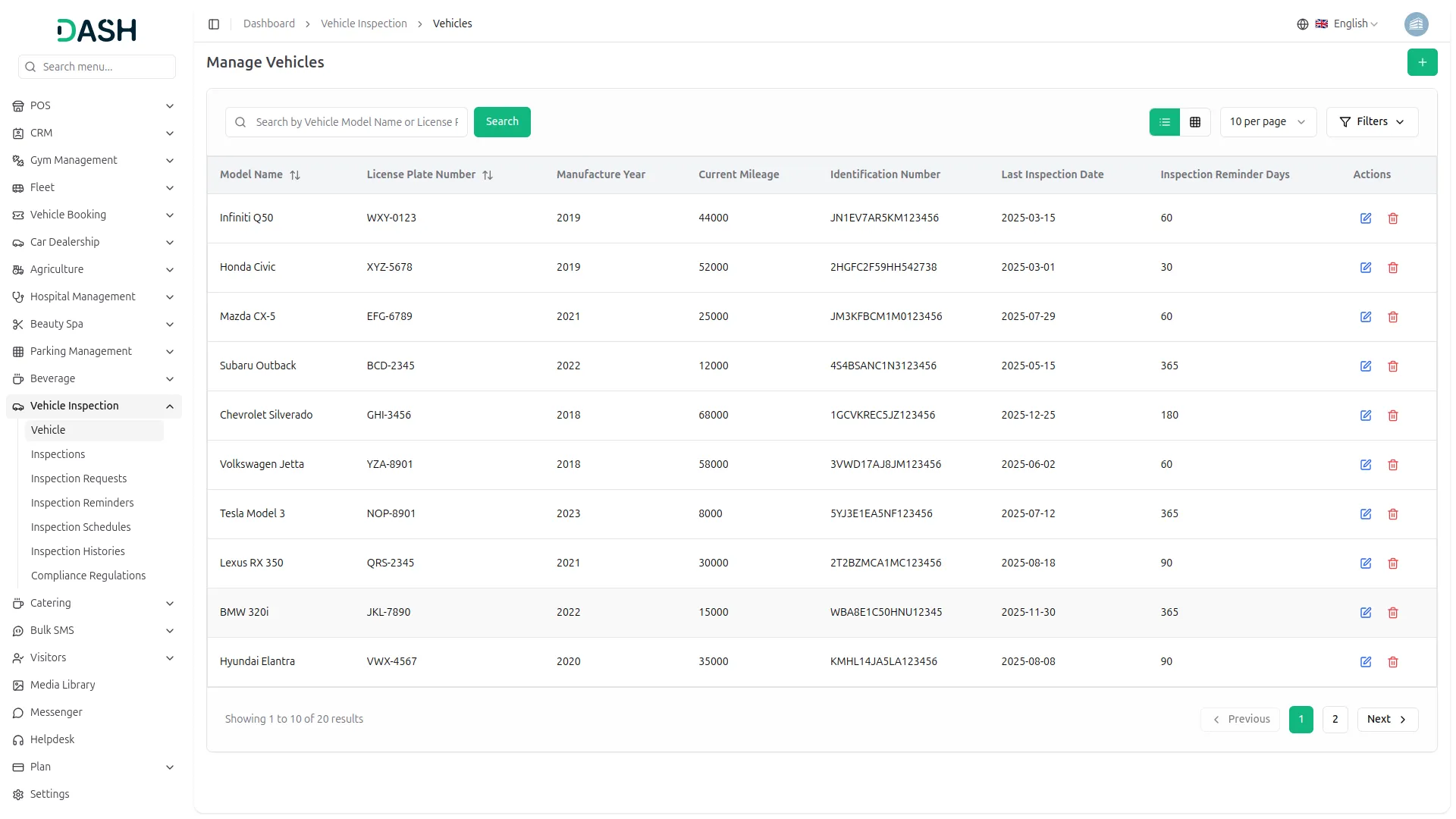 vehicle inspection management
