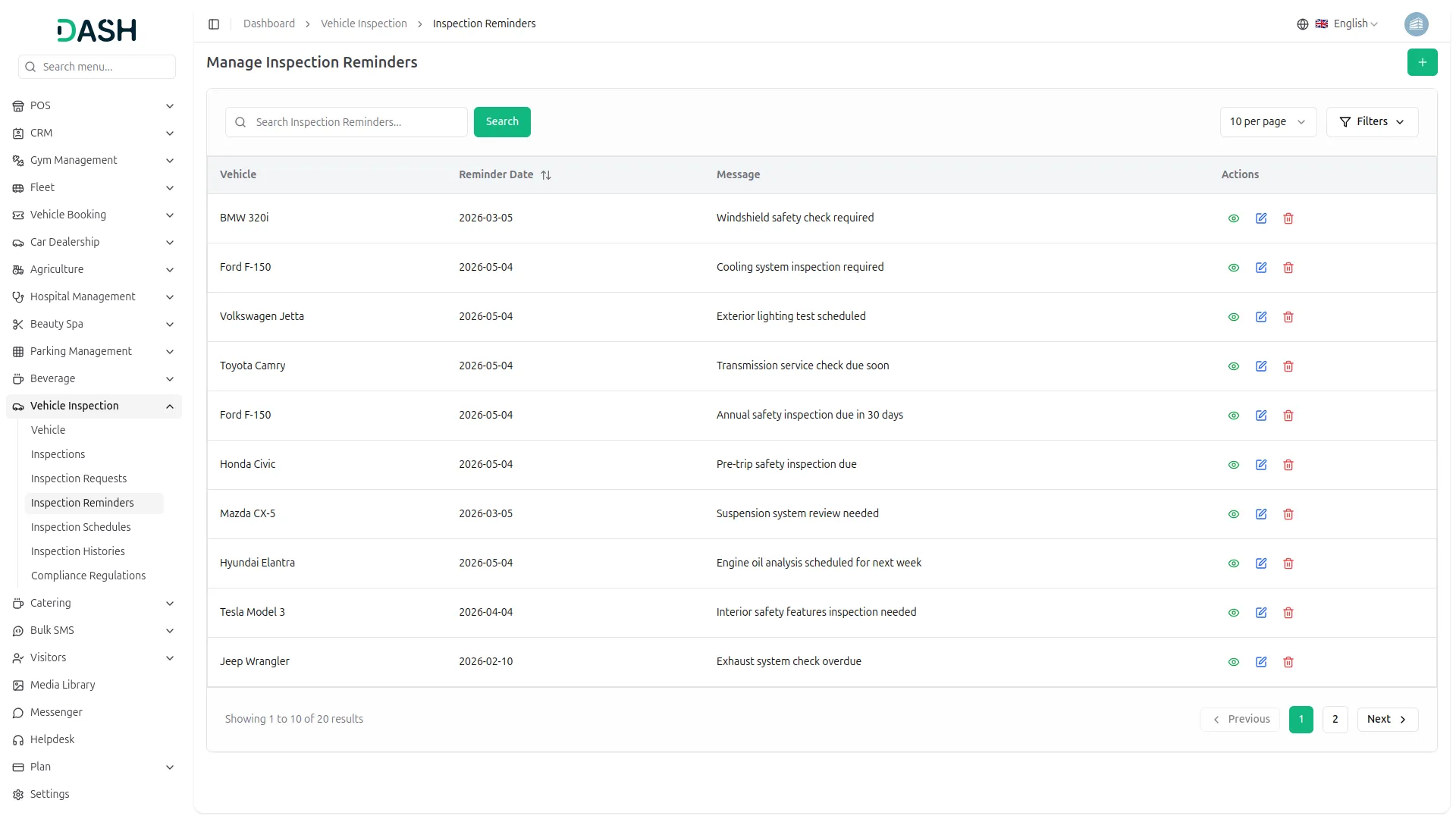 vehicle inspection management