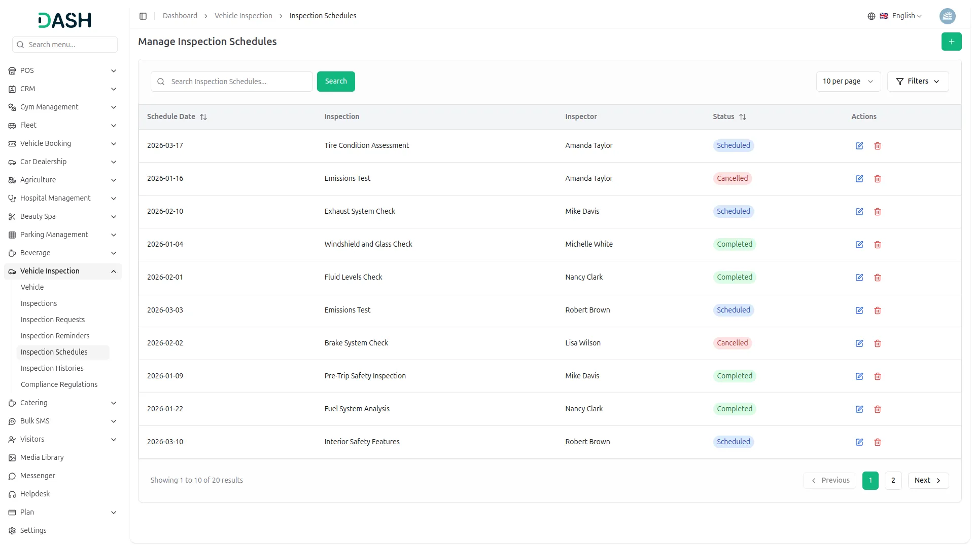 vehicle inspection management