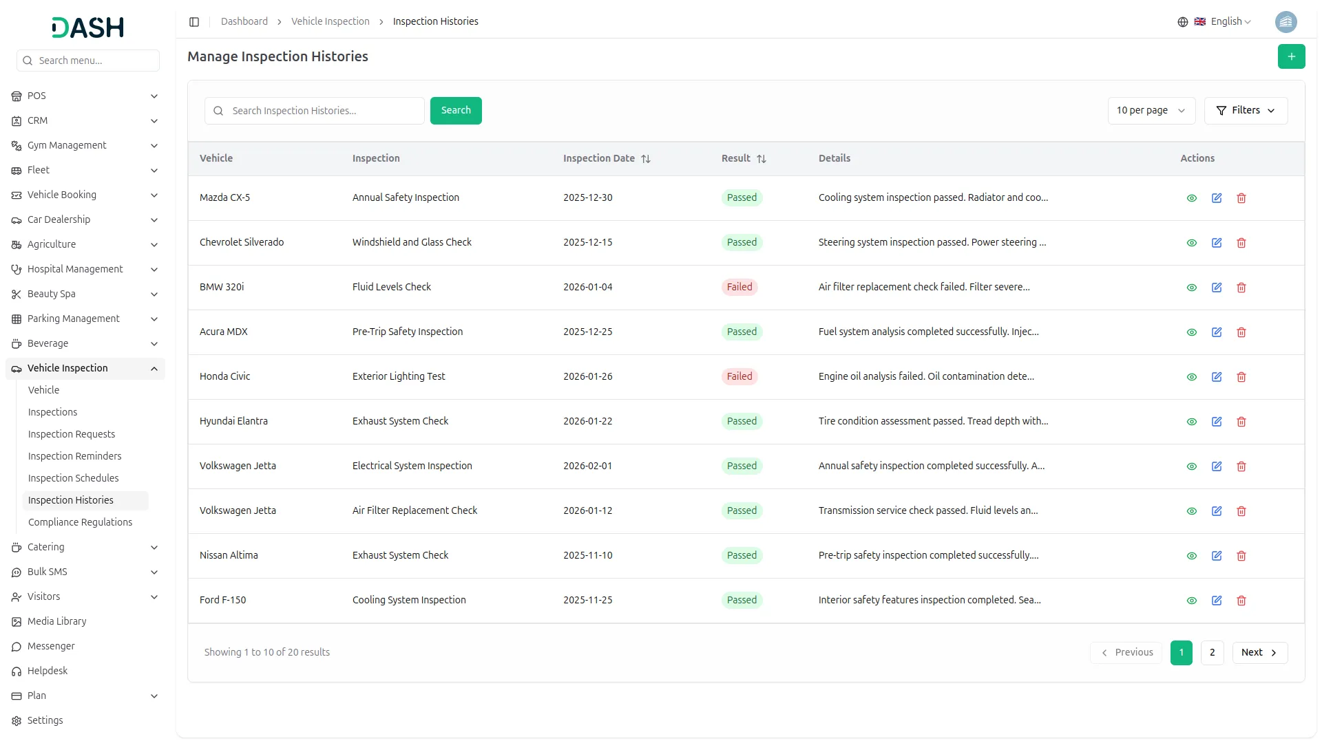 vehicle inspection management