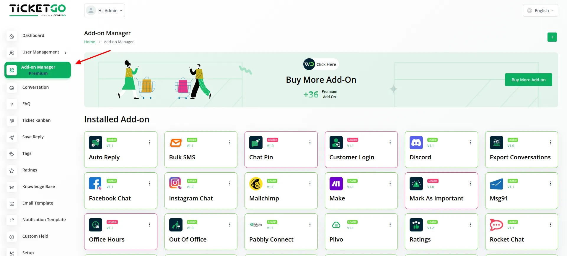 how to install and setup addon in ticketgo