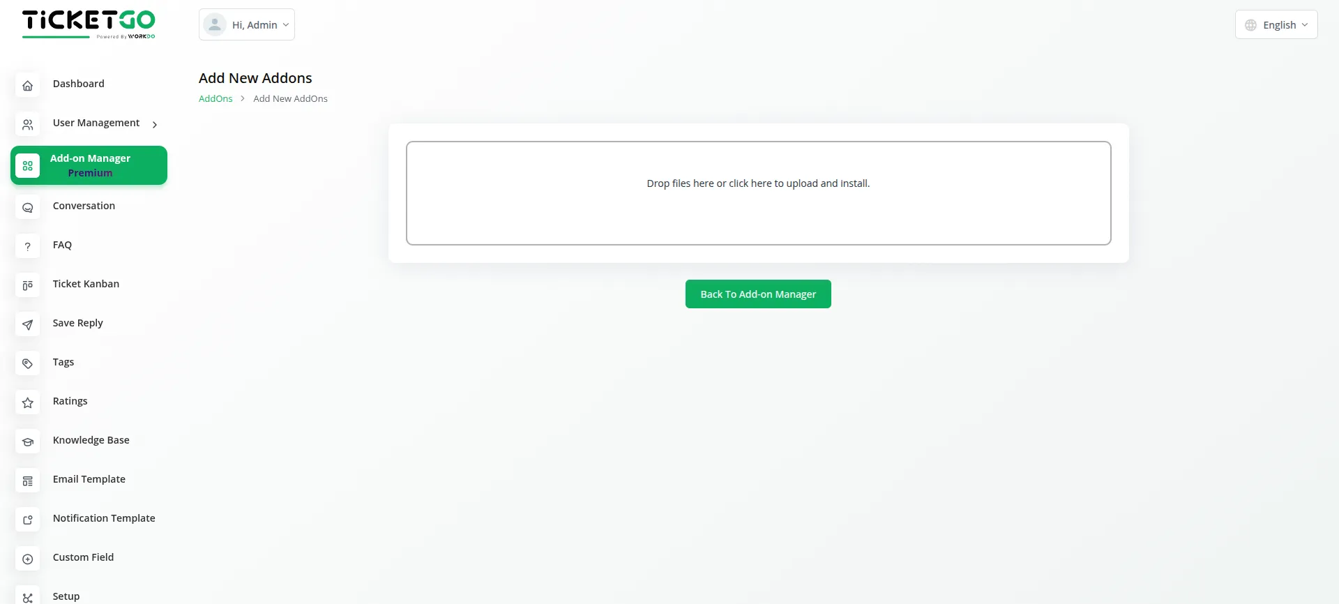 how to install and setup addon in ticketgo
