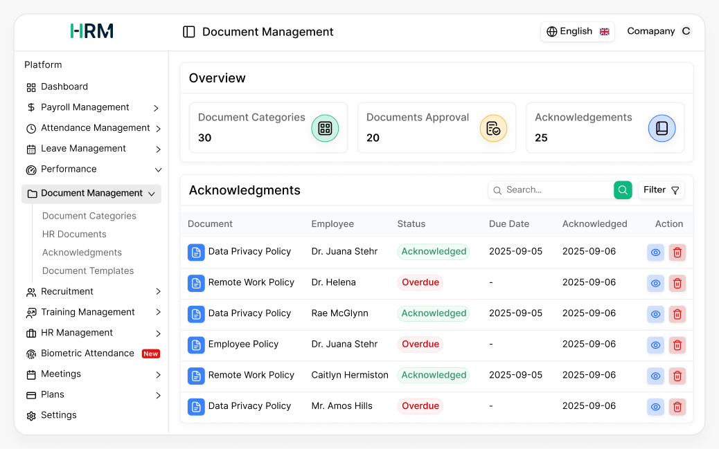 document management dashboard