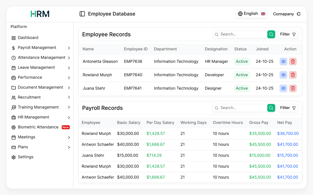 employee database management dashboard
