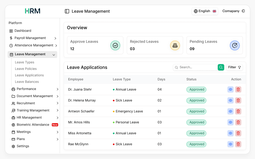 leave management dashboard