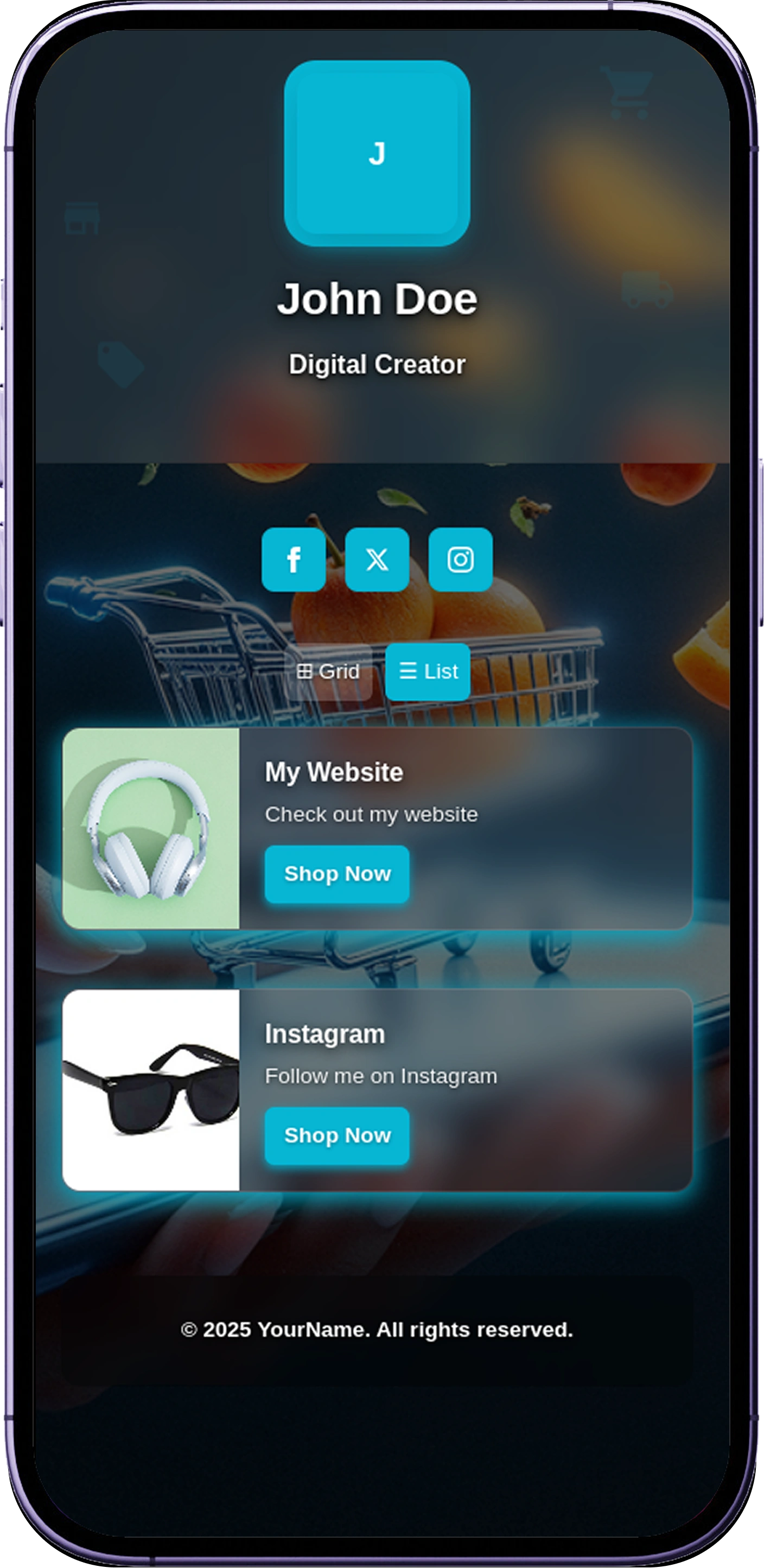 Bio link Digital product card for online shopping