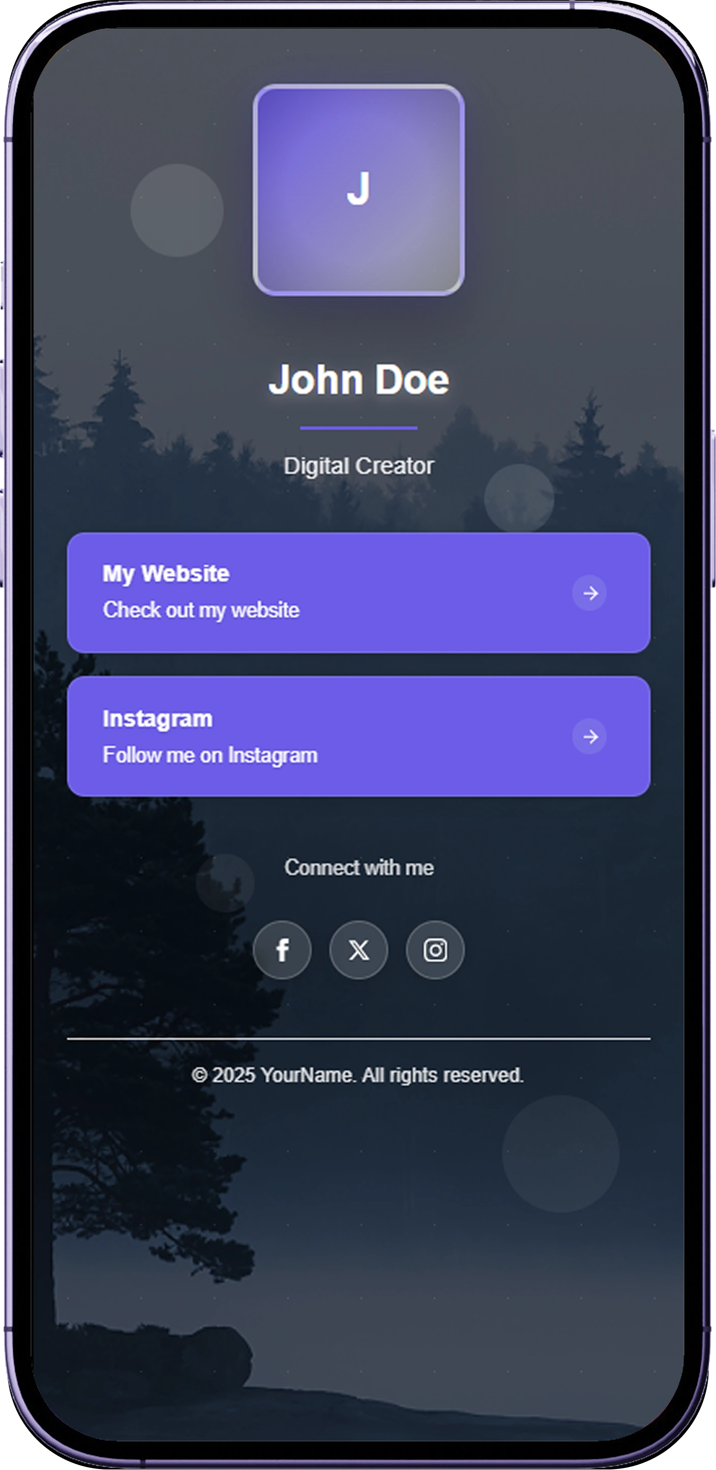 Bio link Personal profile card for digital identity