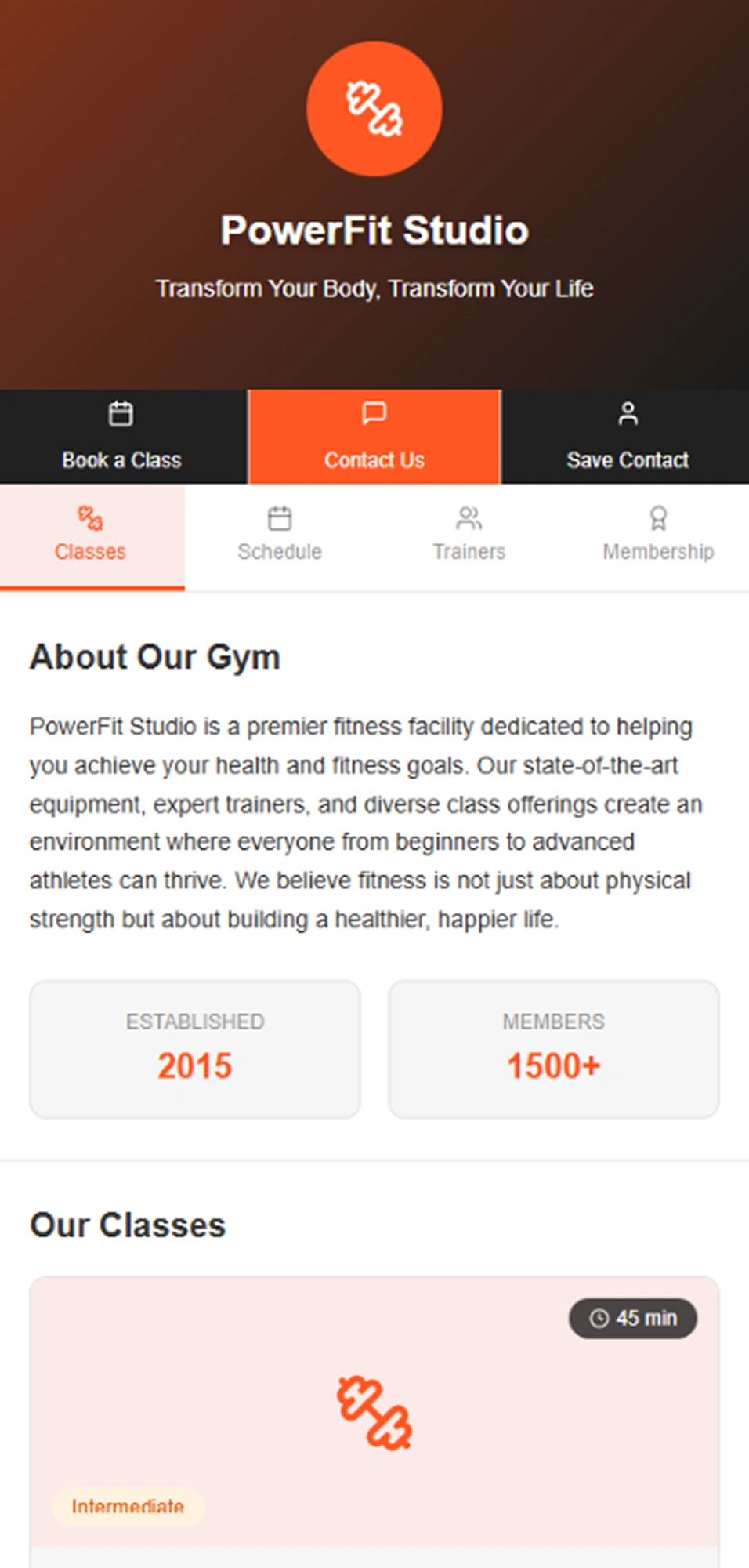 Gym trainer digital visiting card