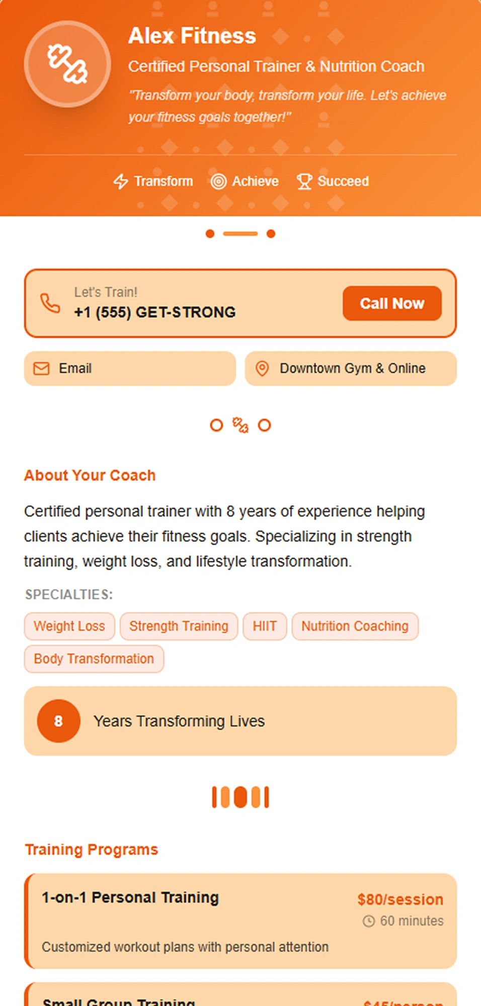 Personal trainer digital business cards