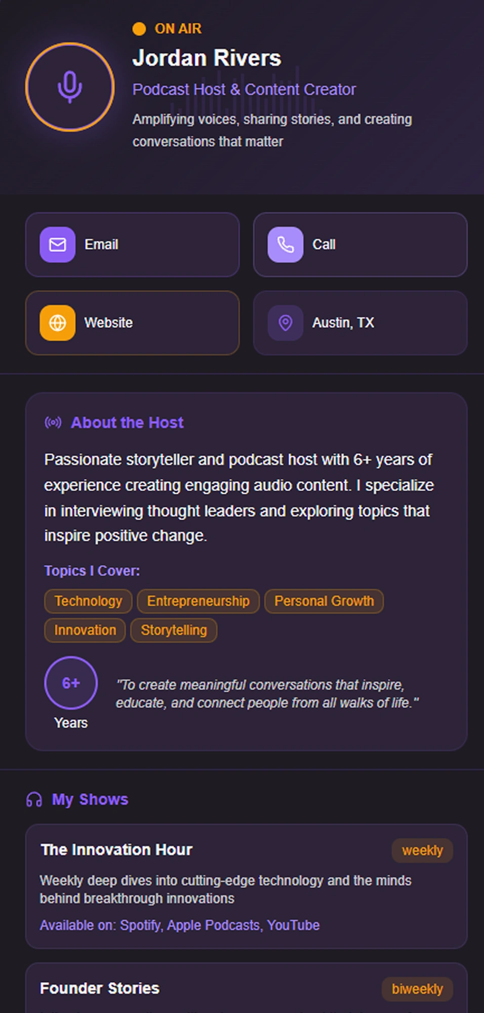 Digital business card for podcast host