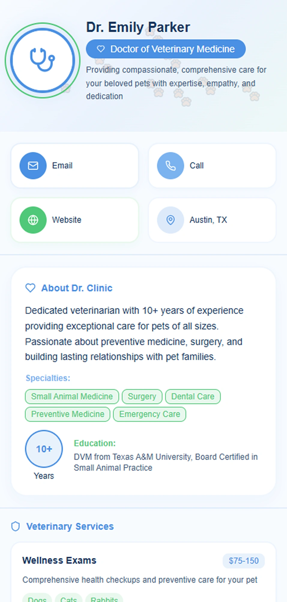Veterinarian digital visiting card
