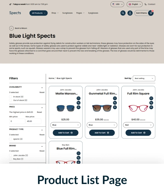 Spects Shopify Theme