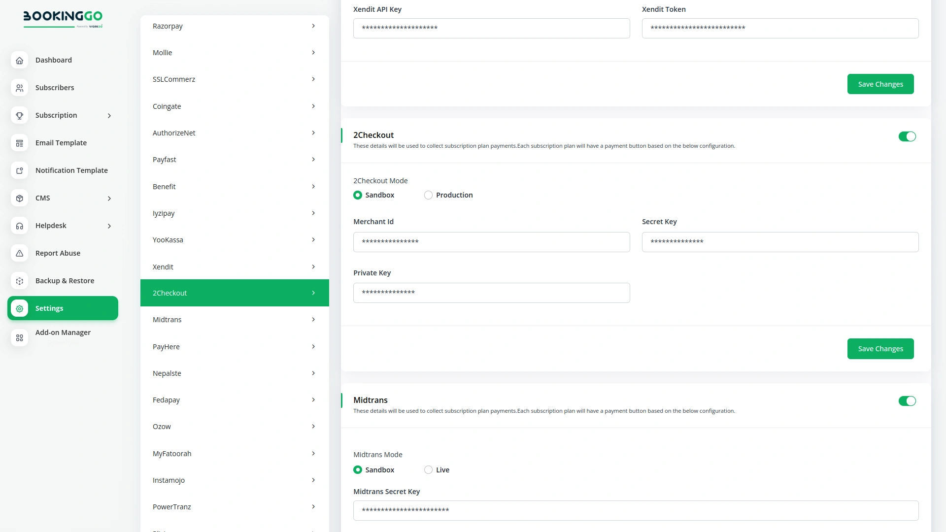 2Checkout – BookingGo SaaS Add-On