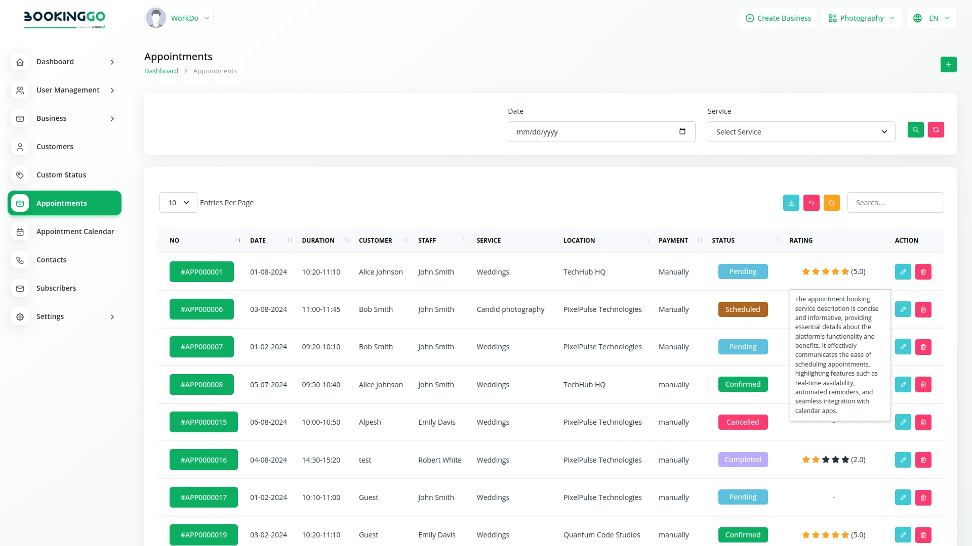 Appointment Review – BookingGo SaaS Add-On