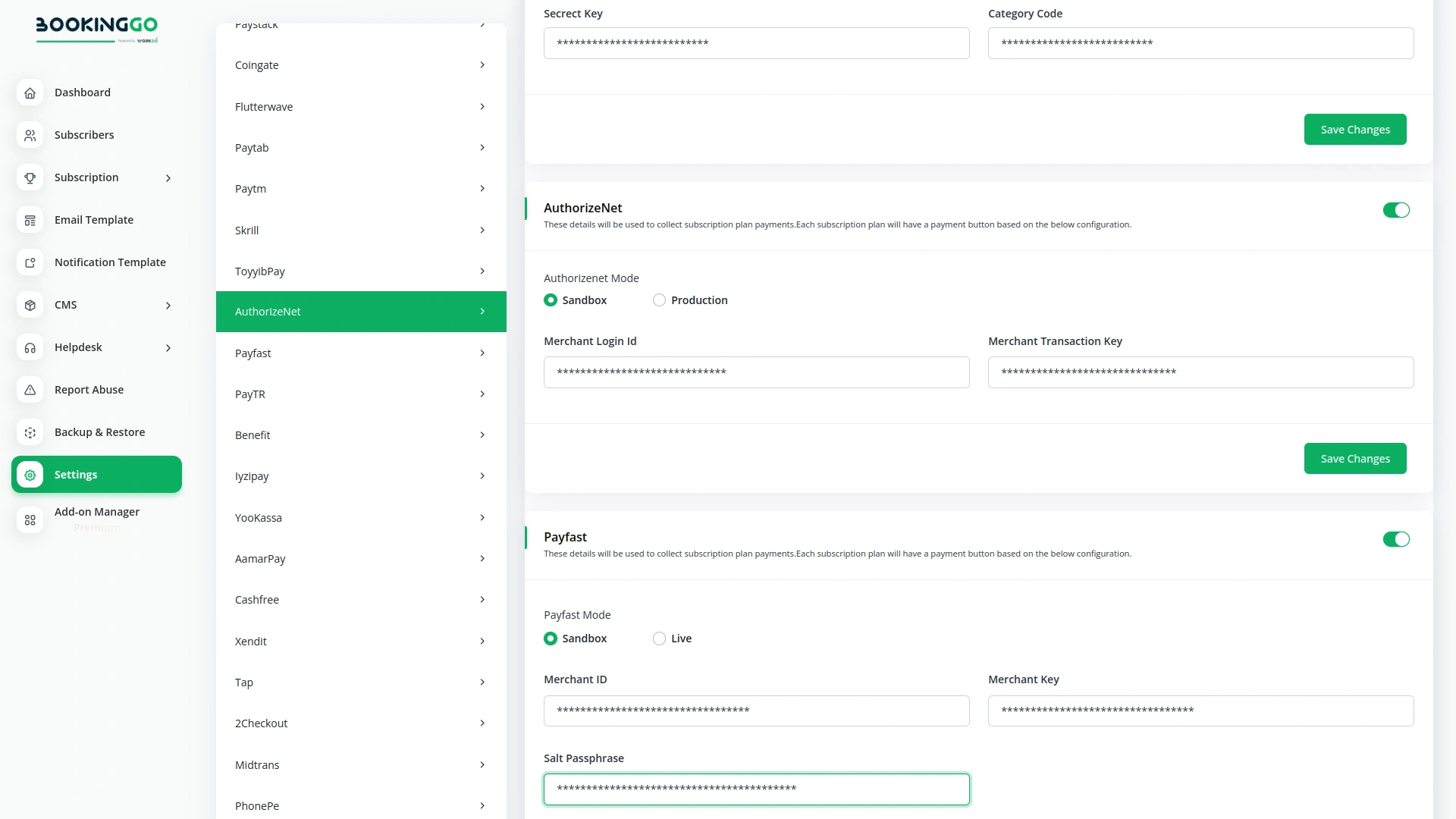 AuthorizeNet – BookingGo SaaS Add-On