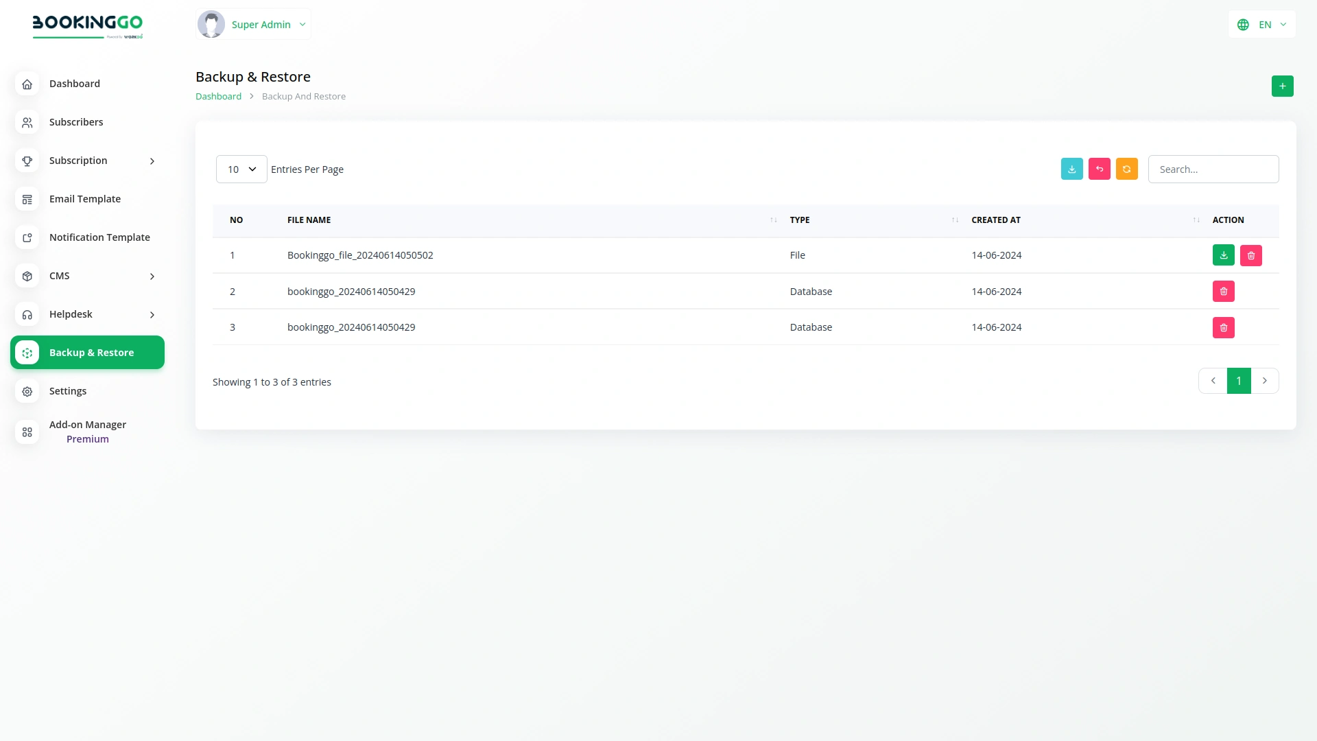 Backup & Restore – BookingGo SaaS Add-On