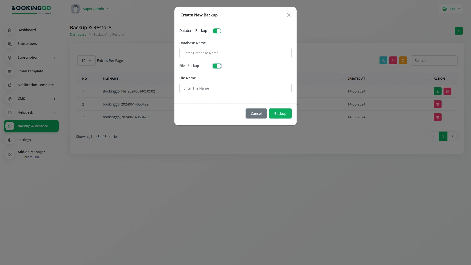 Backup & Restore – BookingGo SaaS Add-On