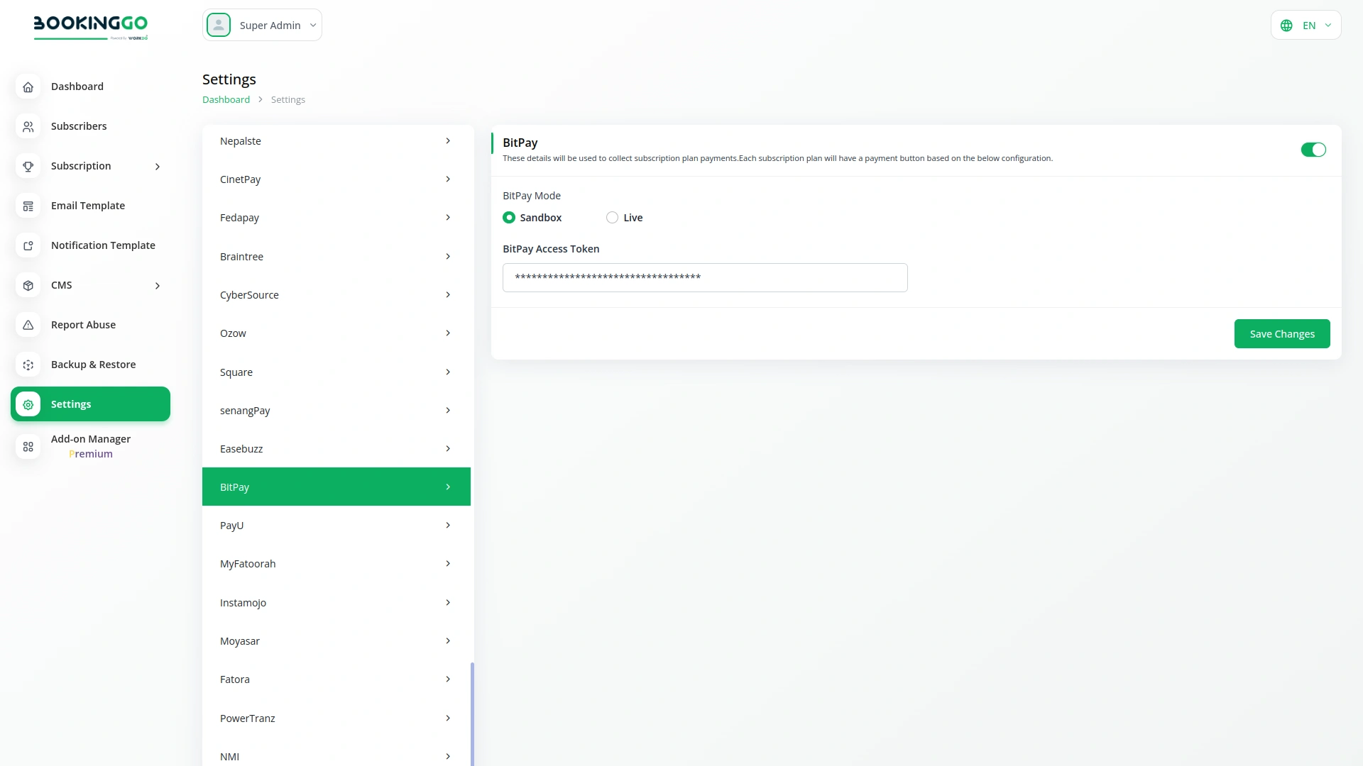 BitPay – BookingGo SaaS Add-On